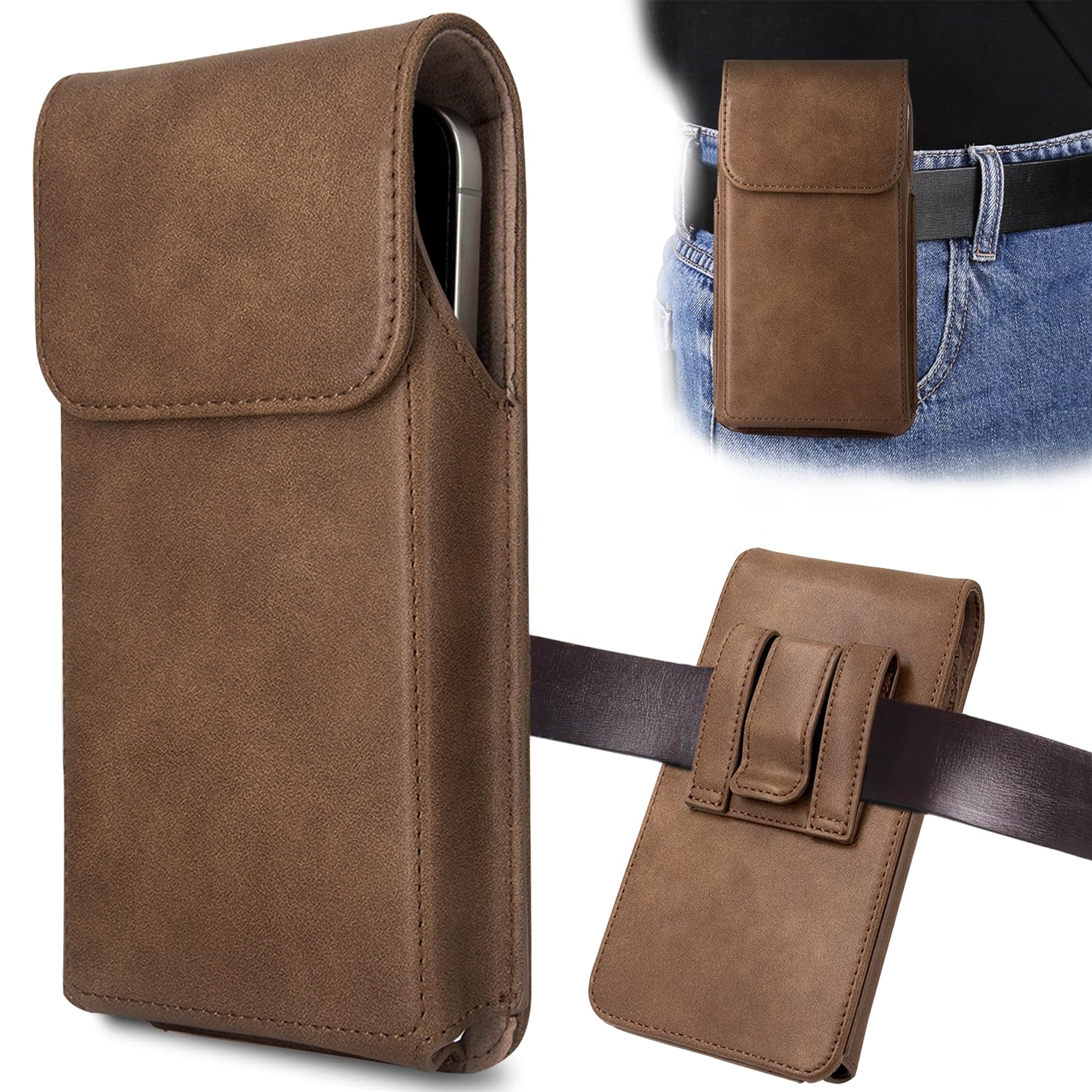INGIDO Holster for iPhone 17 Pro Max 16 Pro Max 15 Pro Max 14 Pro Max 13 Pro Max 16 Plus 15 Plus 14 Plus, Premium Leather Pouch with Belt Clip Phone