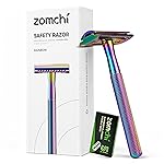 ZOMCHI Double Edge Safety Razor with 5 Safety Razor Blades, Women & Mens Safety Shaving Razor, Reusable Razor, Plastic Free - Rainbow