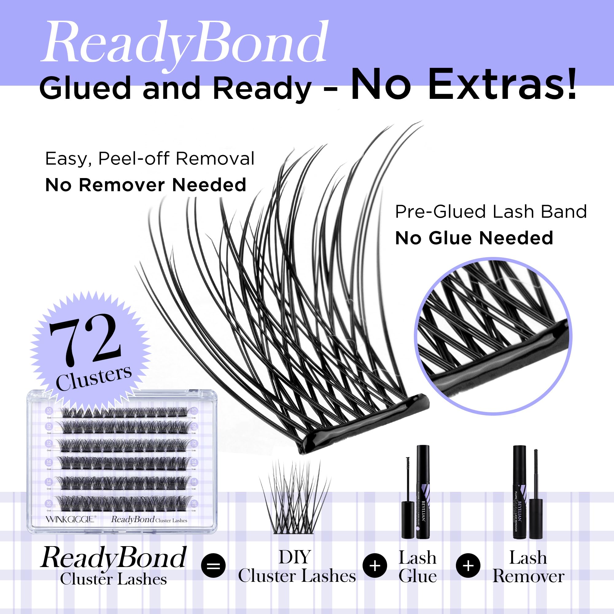 WINKGIGGLE Self Adhesive lash Clusters Kit, Pre Glued Lashes With Tweezer Press On Lashes No Glue No Remover Needed for Beginners