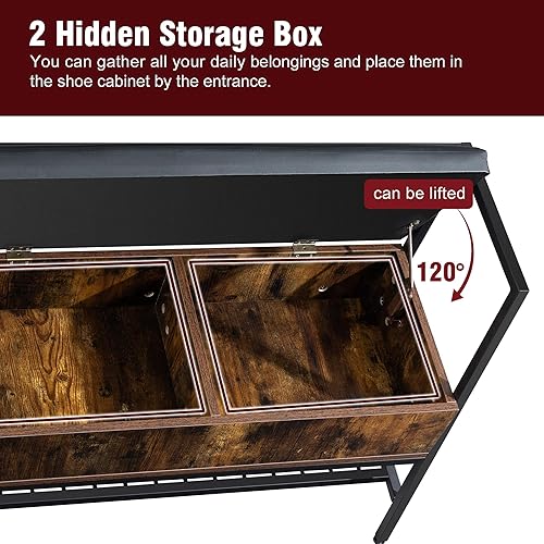 Miniatura 8 de Banco de almacenamiento para zapatos con asiento acolchado, banco de entrada con caja de almacenamiento elevable, organizador de zapatos con cojín