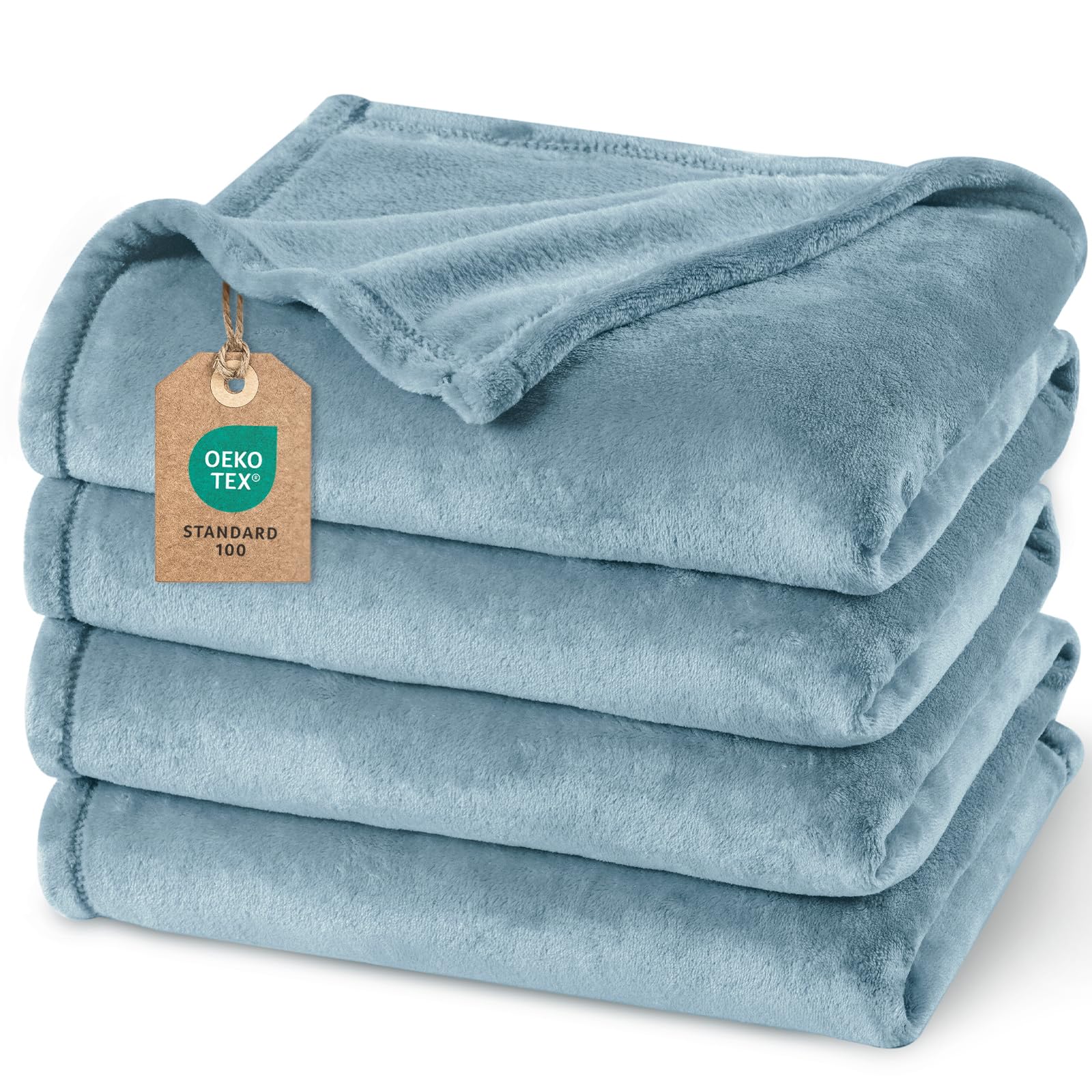 PHF Soft Warm Fleece Throw Blanket, 150 x 200 cm, Oeko-Tex Certified Blanket for Sofa, Bed, Bedspreads and Throws, Sofa Throws, Grey Blue