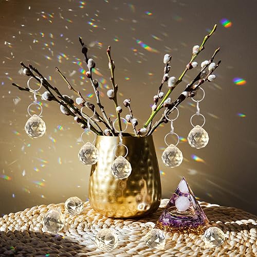 Miniatura 5 de Sabary 48 piezas de prisma de bola de cristal transparente, lámpara de araña de bola de cristal, colgantes de arco iris, prismas de cristales