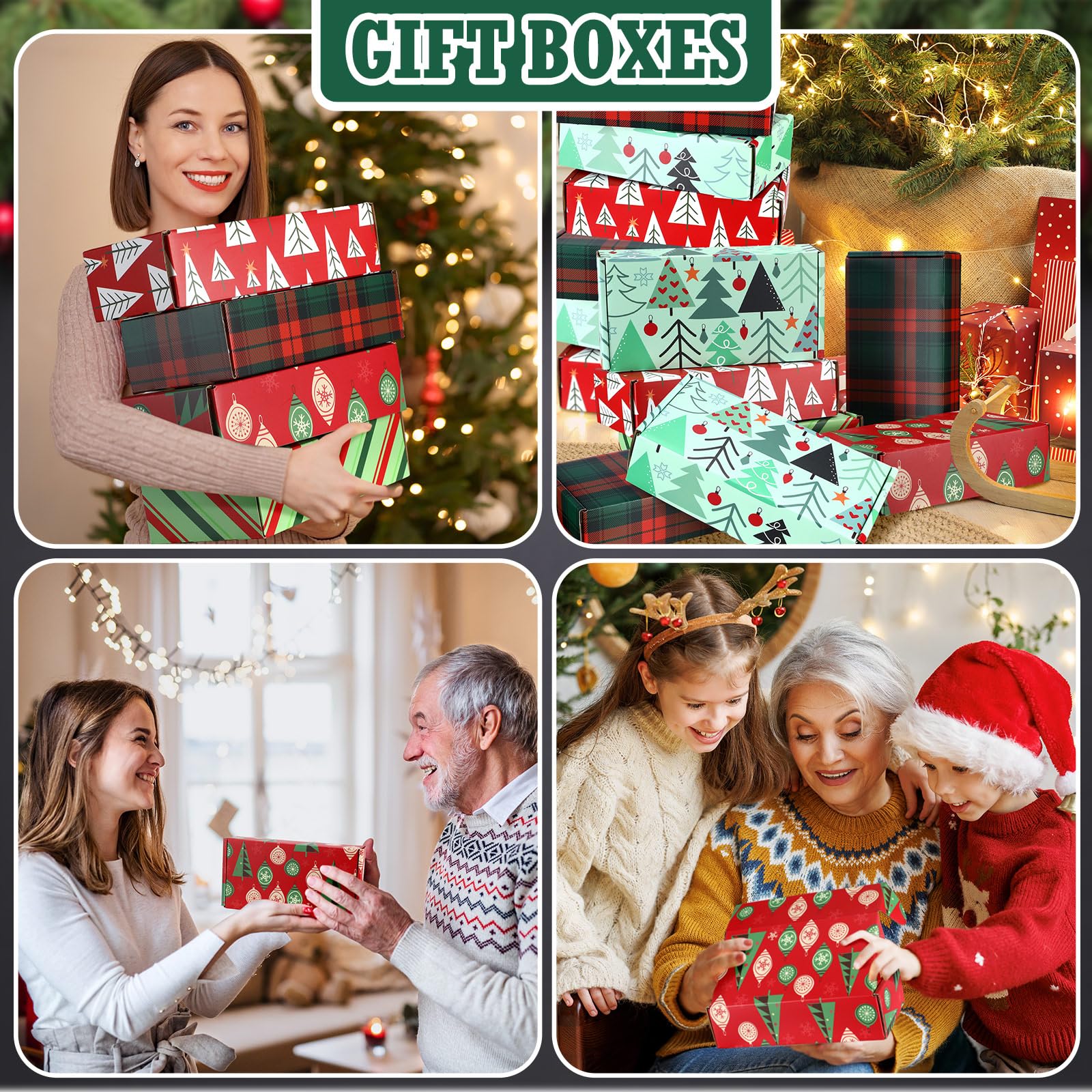 Zhanmai Lot de 25 boîtes cadeaux de Noël en carton ondulé pour petites entreprises, cadeaux d'emballage de chaussures (style classique, 10,2 x 20,3 x 5,1 cm)