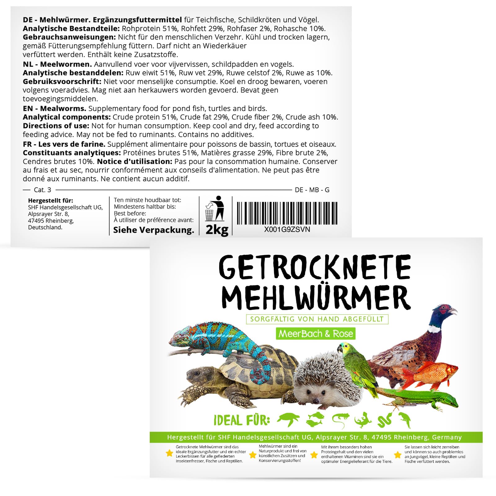 MEHLWÜRMER getrocknet 2kg Vorratsgröße (entspricht 13 Litern) | Proteinreicher Snack für Vögel, Wildvögel, Fische, Reptilien und Nager. MEERBACH & ROSE - Qualität aus Deutschland