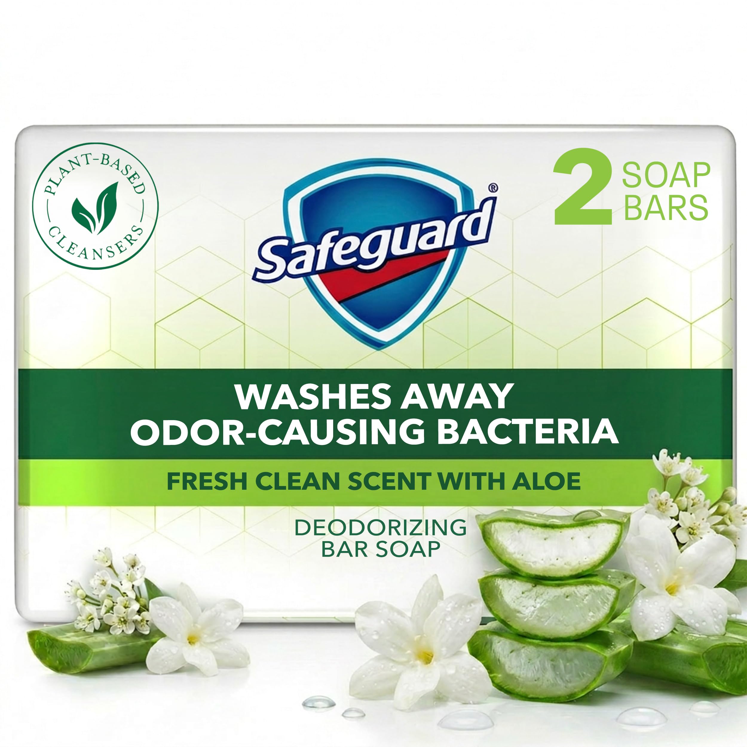 Safeguard Micellar Deep Cleansing Bath Bar Soap, Washes Away 99 Percent of Bacteria, Leaves Skin Soft, Made with Plant Based Cleansers, Fresh Clean Scent with Aloe, 3.2 oz (2 Count)