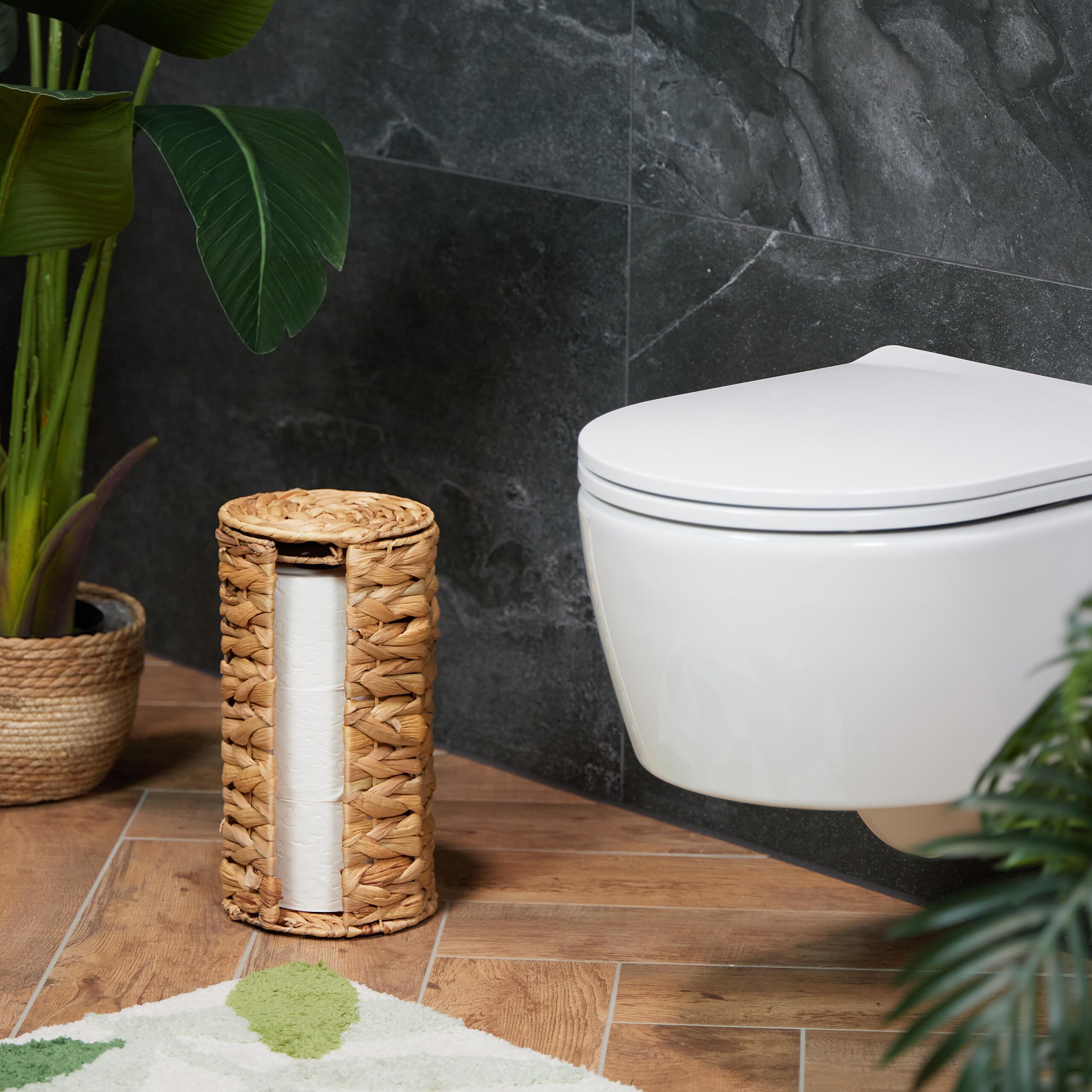 Relaxdays Portarrollos de Papel Higiénico, 3 Rollos Repuesto, Jacinto de Agua, 34 x 18 cm, Accesorio Baño, Natural