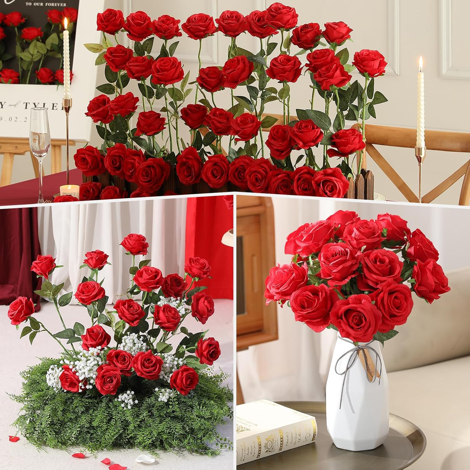 Luyue 40PCS Red Roses Artificial Flowers - Long Stem Fake Roses Bouquet Silk Red Flowers Artificial Rose for Wedding Centerpiece Home Decor & Valentines Floral Arrangement - Image 4