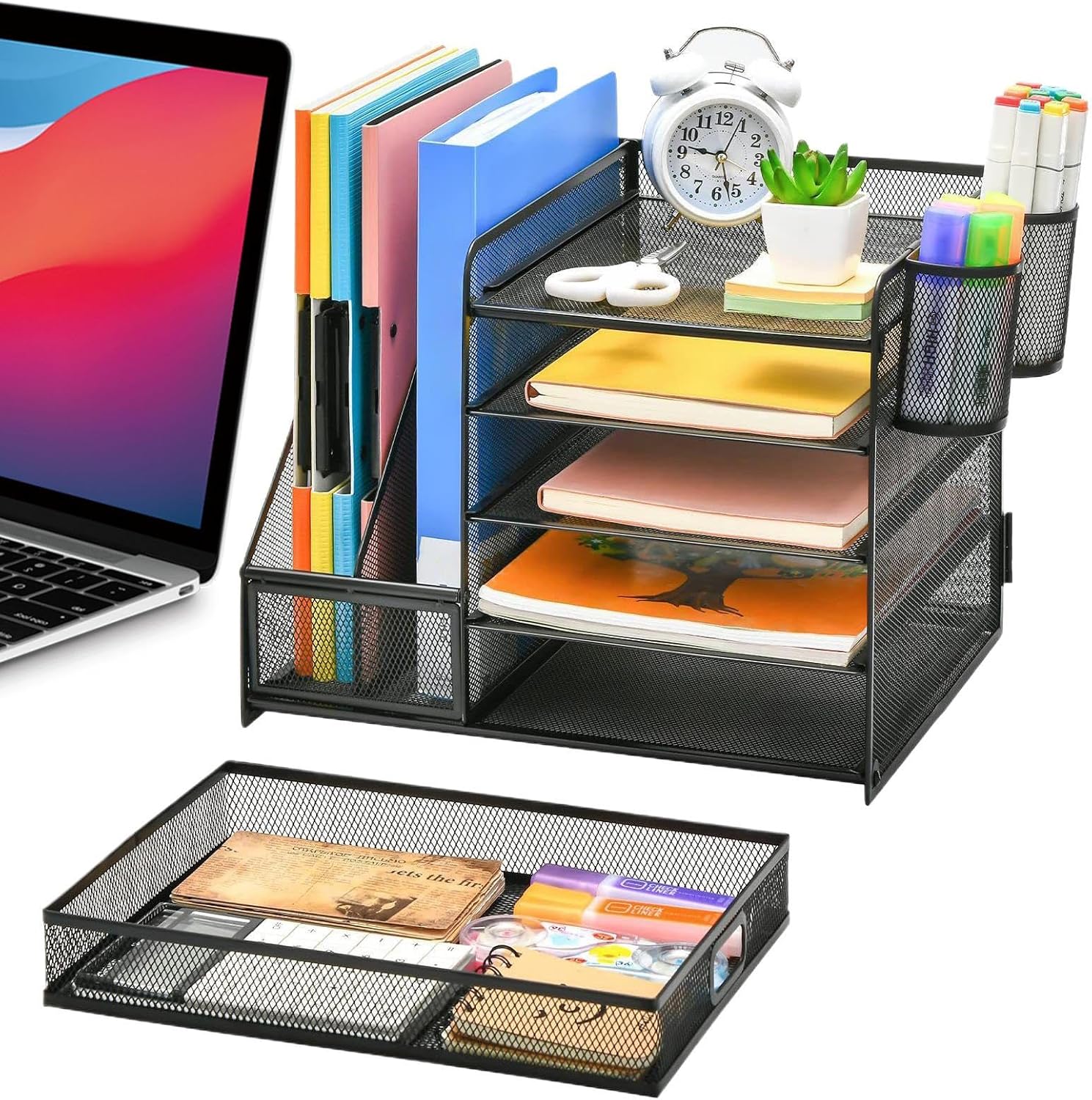 デスク 引き出し オーガナイザー メッシュ - 卓上文房具ファイルホルダー収納,多段書類アート用品化粧品ペン・本収納