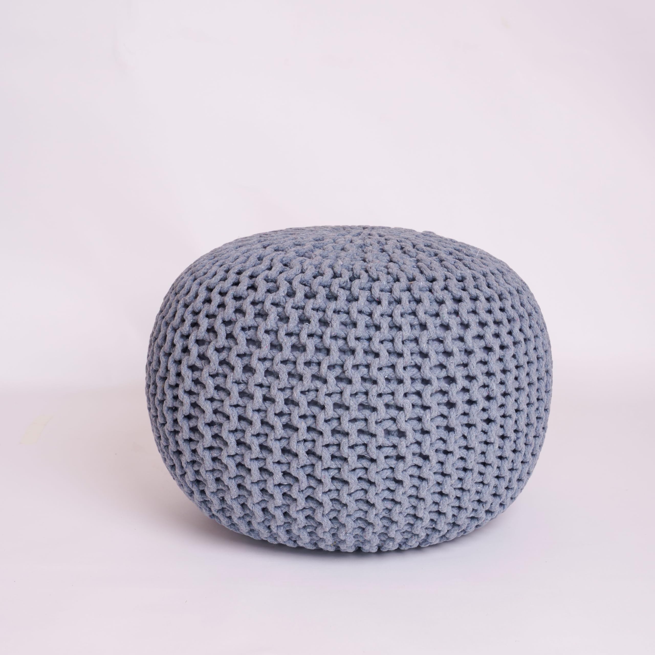 Puf redondo de punto otomano, grande, 100% algodón, grueso, marroquí, 50 cm, color carbón