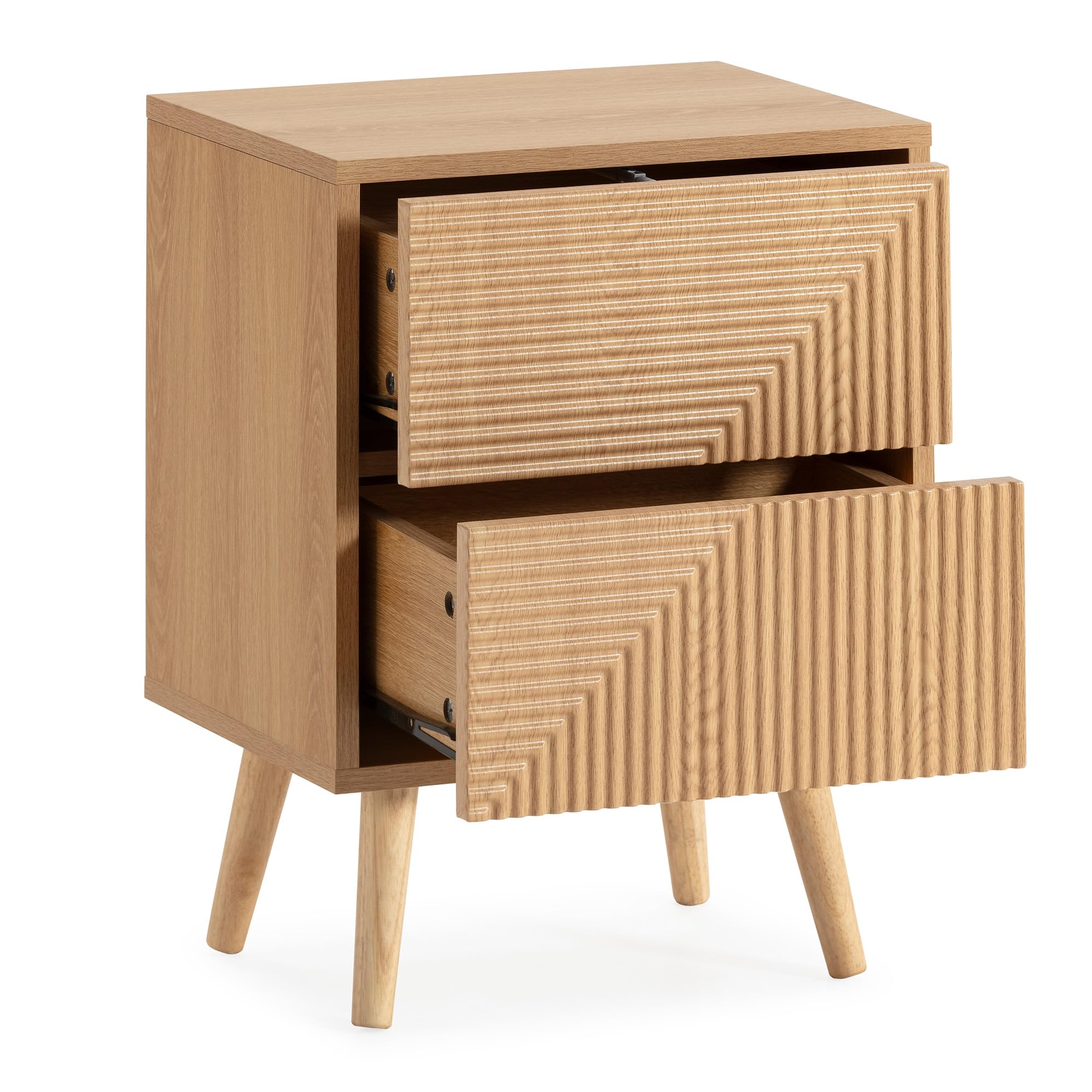 HOMN LIVING Mesita de Noche Telmo 2 cajones Color Roble, 40 cm (Ancho) 30 cm (Profundo) 55 cm (Altura)