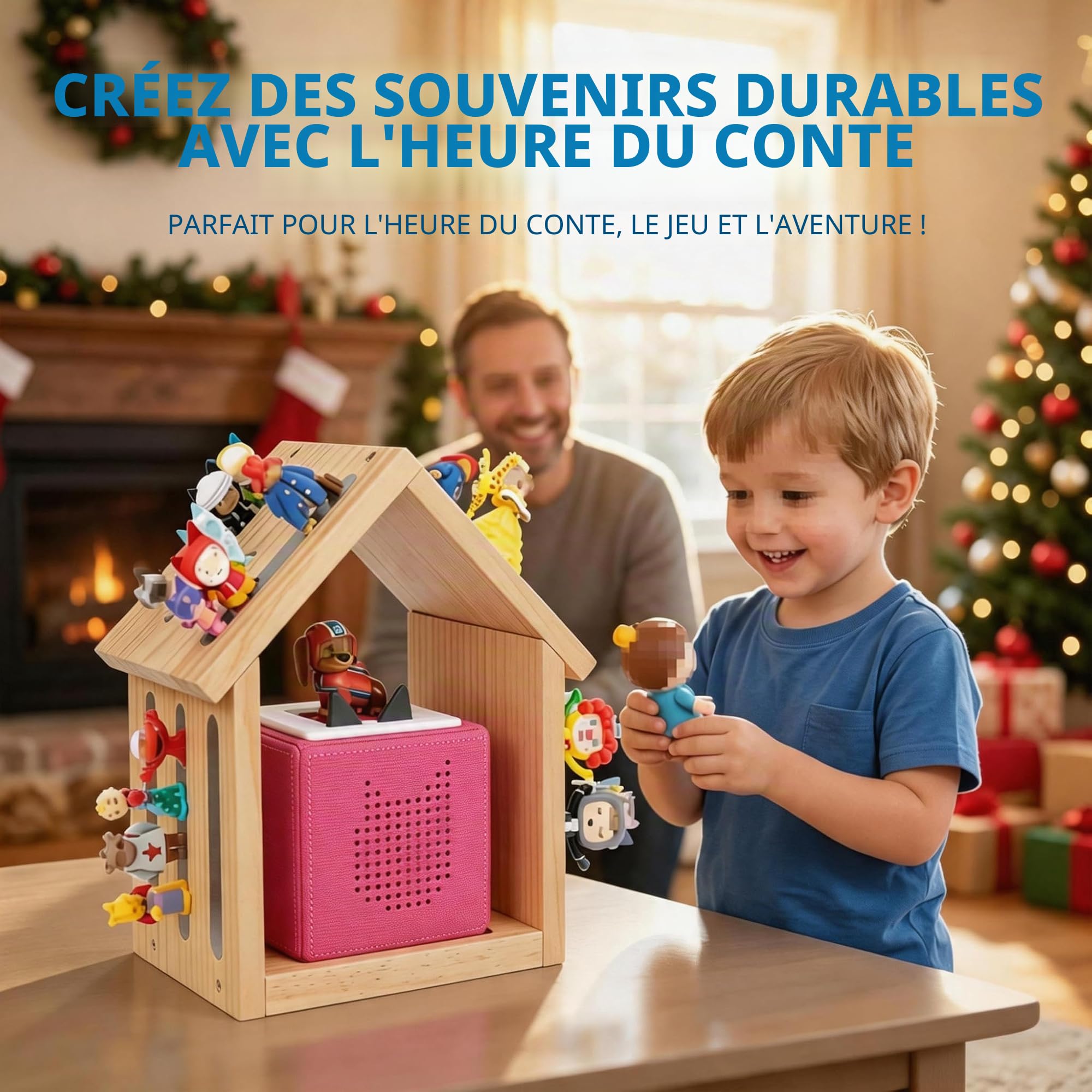 Étagère Murale Magnétique pour Tonies, Maison en Bois Compatible Toniebox 1 et 2, Rangement Organisé pour 12-40 Figurines, Chargeur et Câble Inclus