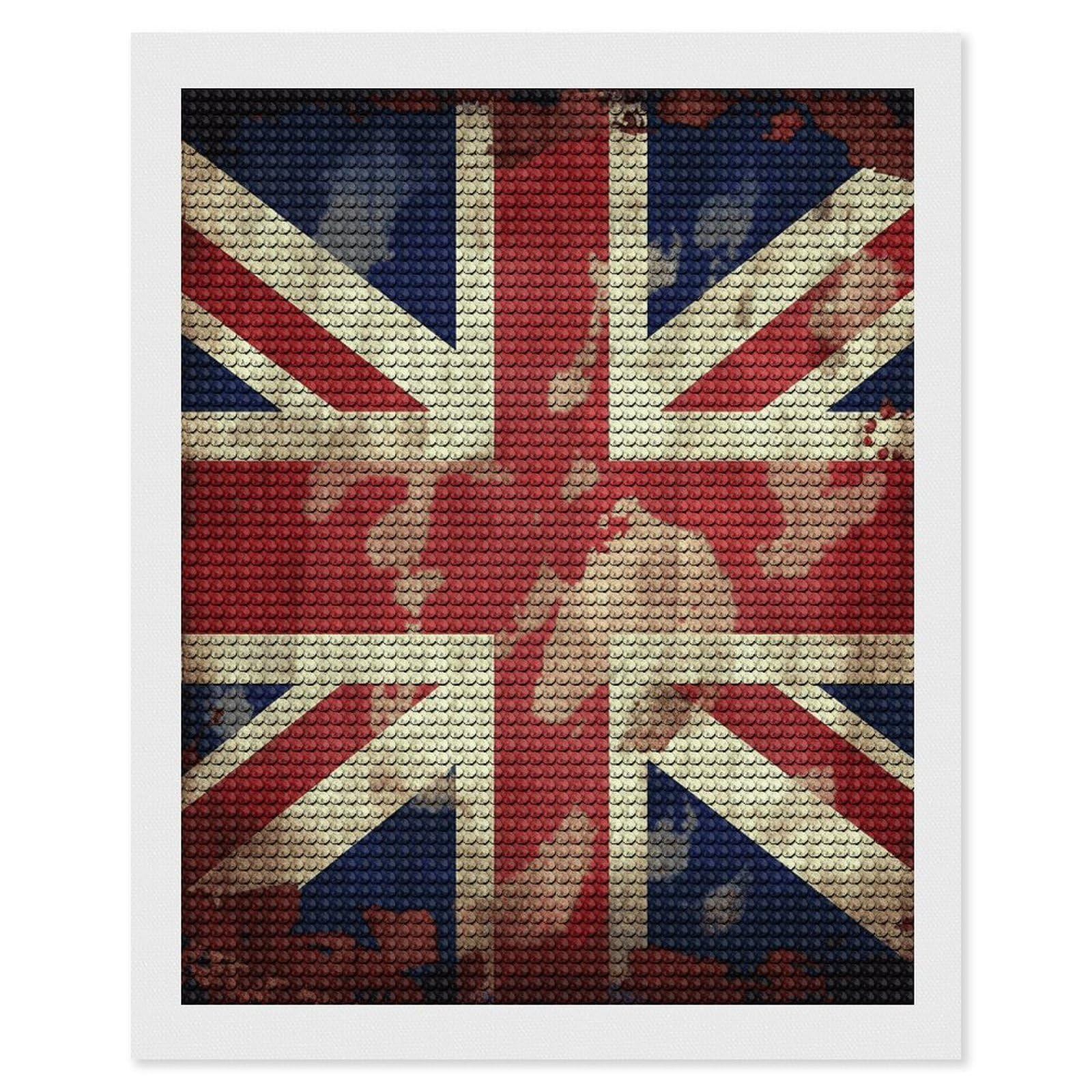 Vintage Union Jack British Flag Diamond Painting Kits for Adults Paint with Diamond Pictures Art DIY Full Drill Diamond Dots Painting Personalized Diamond Photo for Home Wall Decor Gift 16"x20"