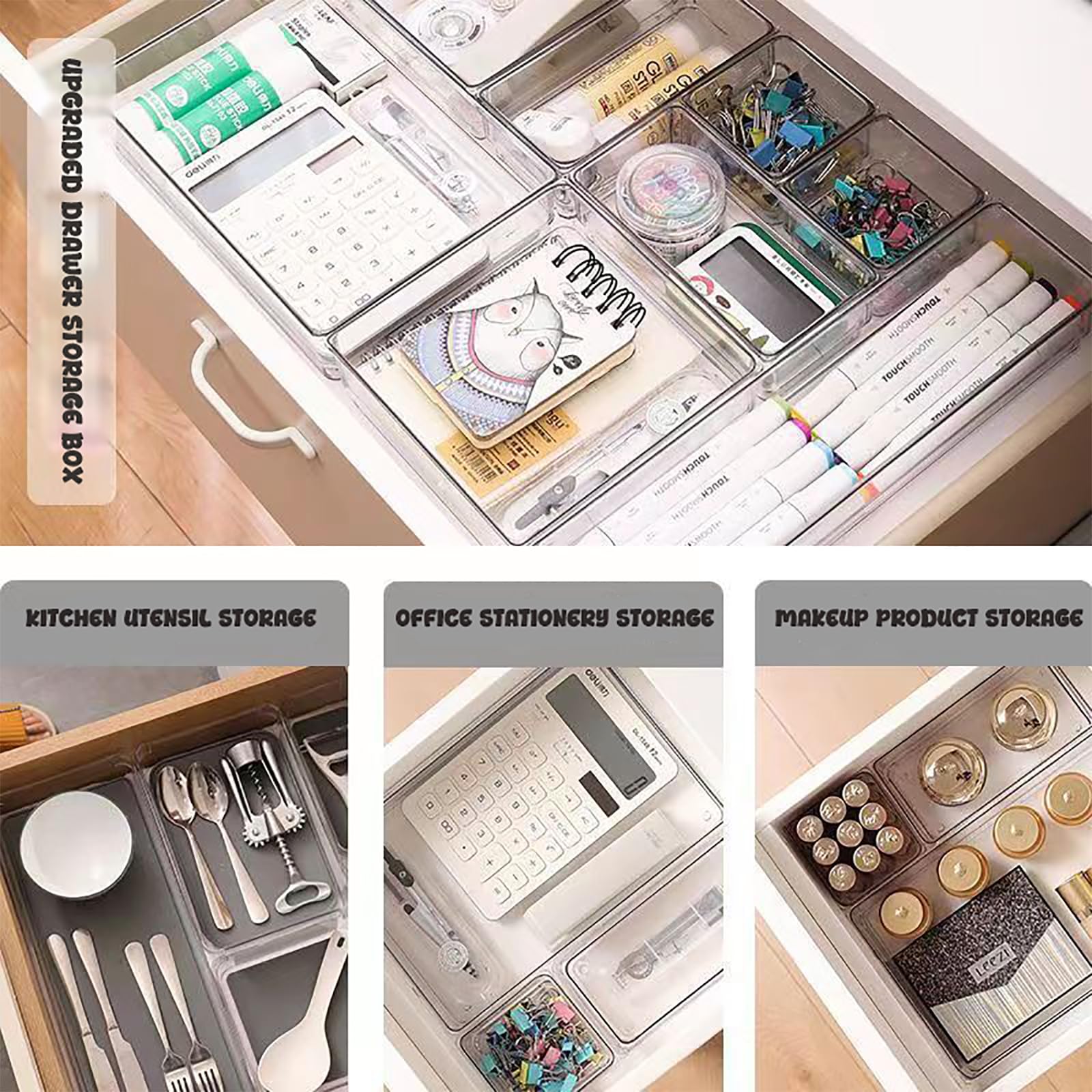 25 PCS Transparent Plastic Drawer Organizer Set, 4 Sizes of Multifunctional Desktop Drawer Organizer, Suitable for Cosmetics Jewelry As Well As small Tools in Bedrooms Bathrooms Kitchens and Offices