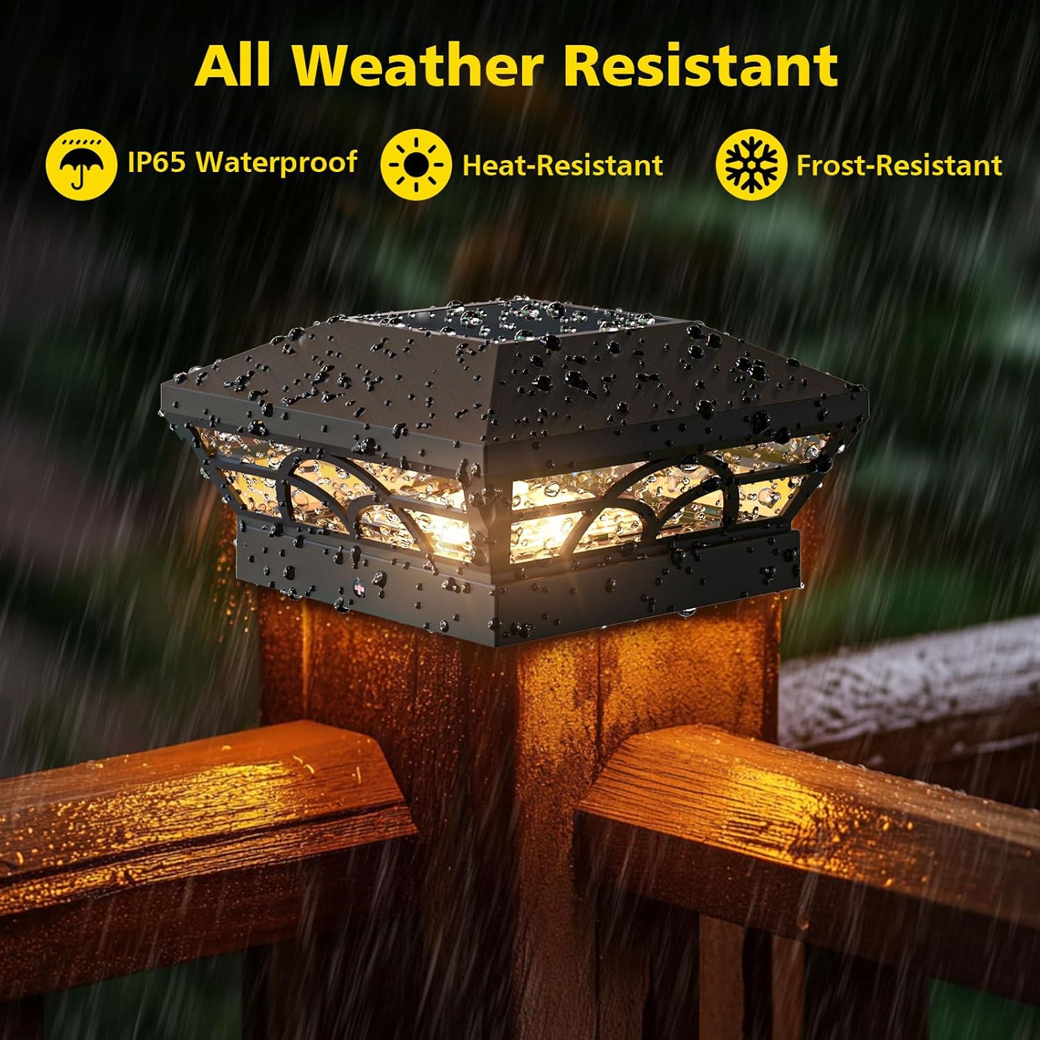 T-SUN Solar Post Cap Lights 6 Pack – Outdoor Waterproof Fence Lights for 3.5x3.5 4x4 5x5 5.5x5.5 Wood/Vinyl Posts, 2 Modes Warm White/White, Solar Deck Light for Patio, Garden, Porch (Black)