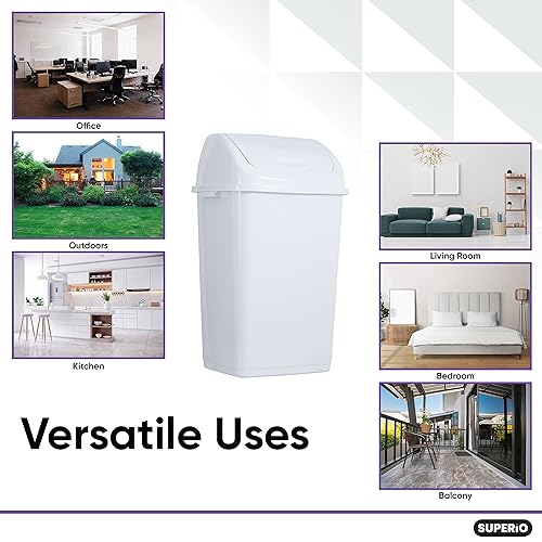 Miniatura 6 de Superio Basurero de cocina de 13 galones con tapa abatible, cubo de basura alto de plástico para exteriores e interiores, cubo de reciclaje grande