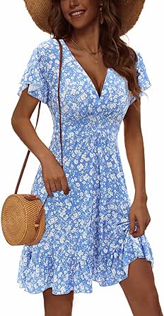 TORARY Women's 2023 Summer Wrap V Neck Dresses Floral Spring Ruffle ...