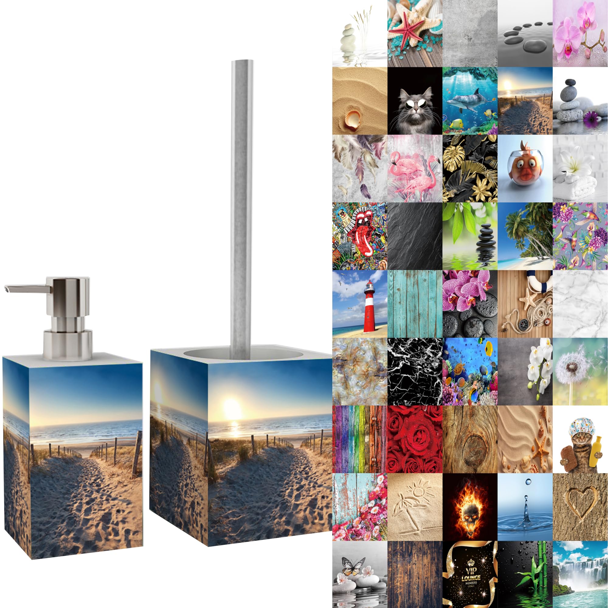Premium Bathroom Set | Great Range | Soap Dispenser and Toilet Brush | Beautiful designs surface (Dune)
