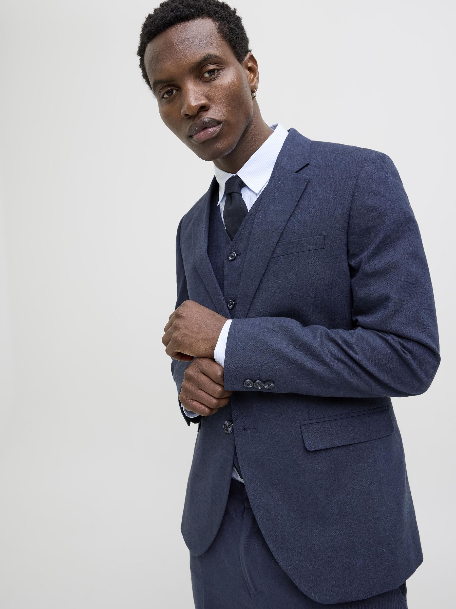 JACK & JONES Męska lniana marynarka Jprriviera Slim Fit Sn, Ciemny granatowy/Krój: Slim Fit, 54