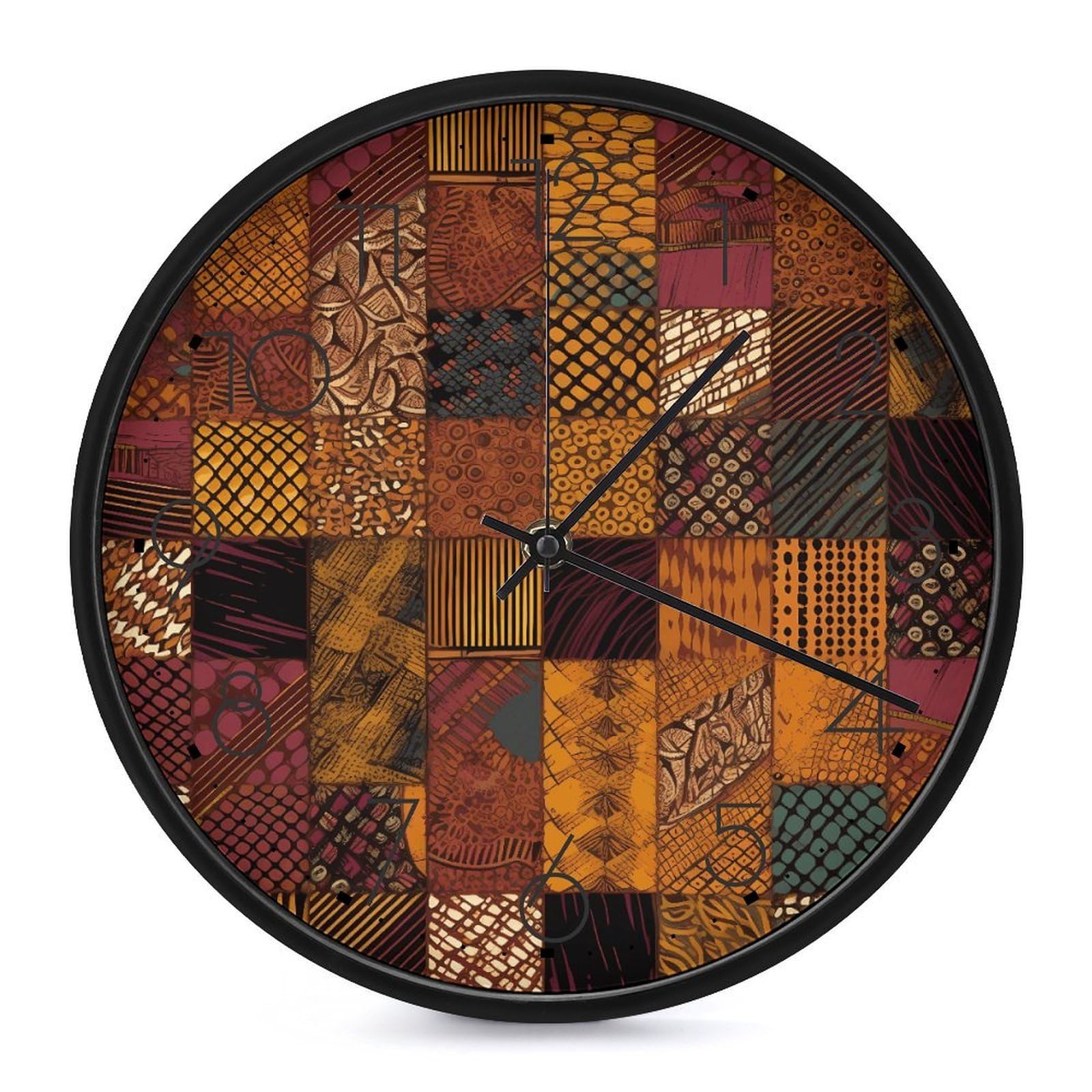 DWVTSLH African Style Patchwork Wall Clock 10 Inch Silent Non-Ticking Modern Clocks Battery Operated - Decorative Wall Clocks for Bedroom Living Room Kitchen Office Wall Decor Gift Idea