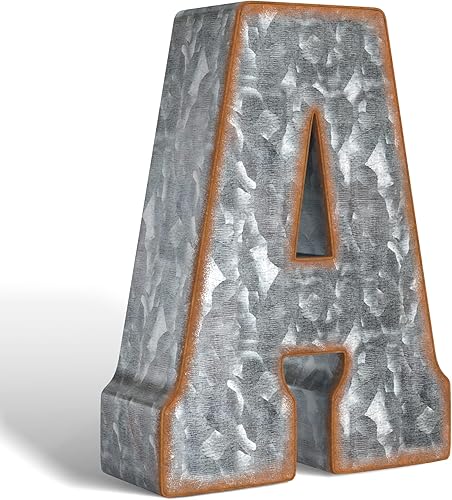 CraftyCrocodile Letras de metal galvanizado para decoración de pared, letra A 3D para colgar o independientes, mezcla única de estilos rústicos,