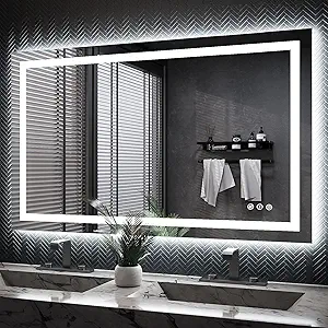 ISKM LED Mirror for Bathroom Lighted Vanity Mirror for Wall Front Lights + Backlit LED Bathroom Mirror Anti-Fog Tempered Glass ETL Listed (Front and Backlit, 50'' x 30'')