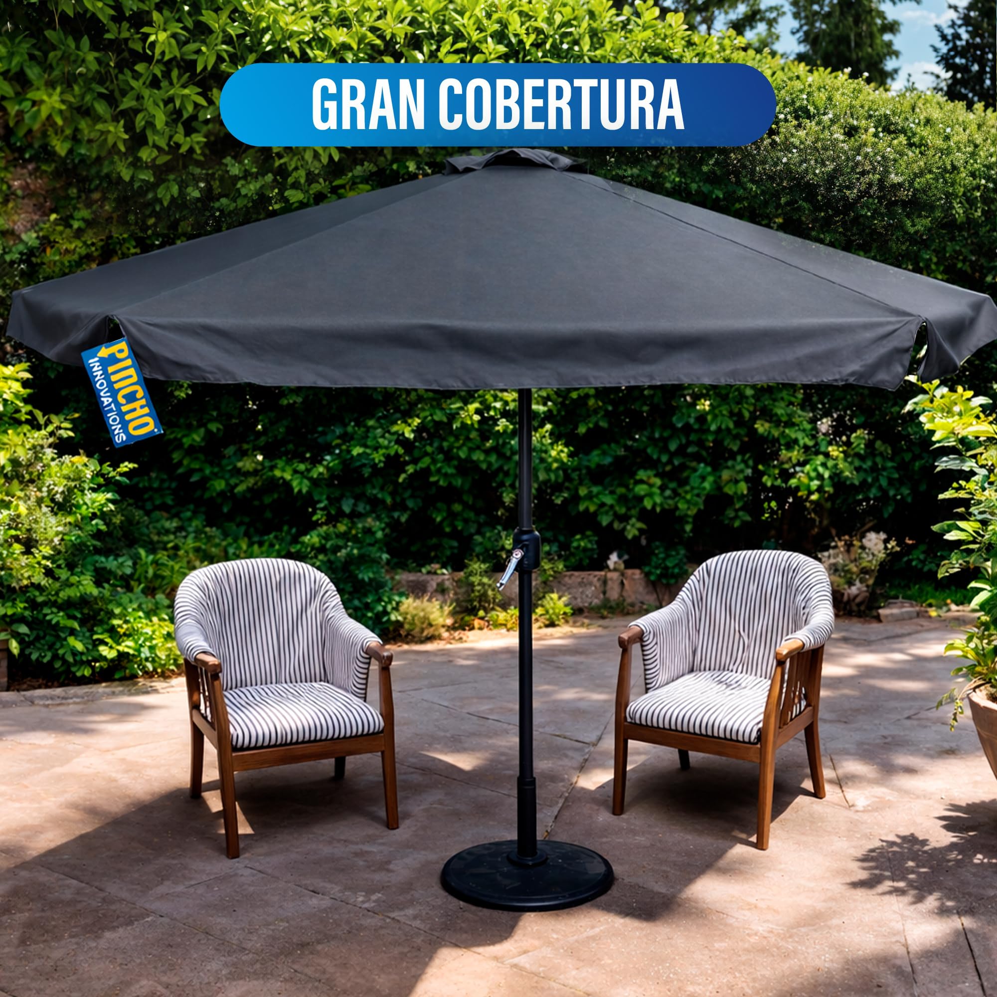 Pincho Sombrilla Terraza Exterior 330cm, Sombrilla Jardín Grande con Ventana Superior, Tela Poliéster 170gr/m2, Aluminio, Protección Solar UV50+ (ANTRACITA 330 CM)