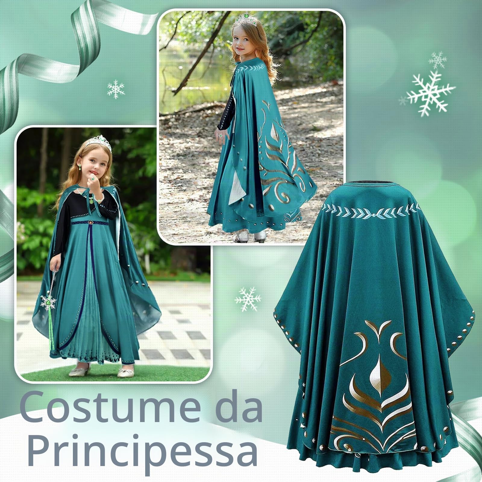 TOLOYE Costume Anna per Ragazza, Anna Vestito Principessa con Mantello, Elsa Vestito Set per Bambini, Anna Costume Princess Vestito per Ragazze Festa di compleanno Carnevale Cosplay