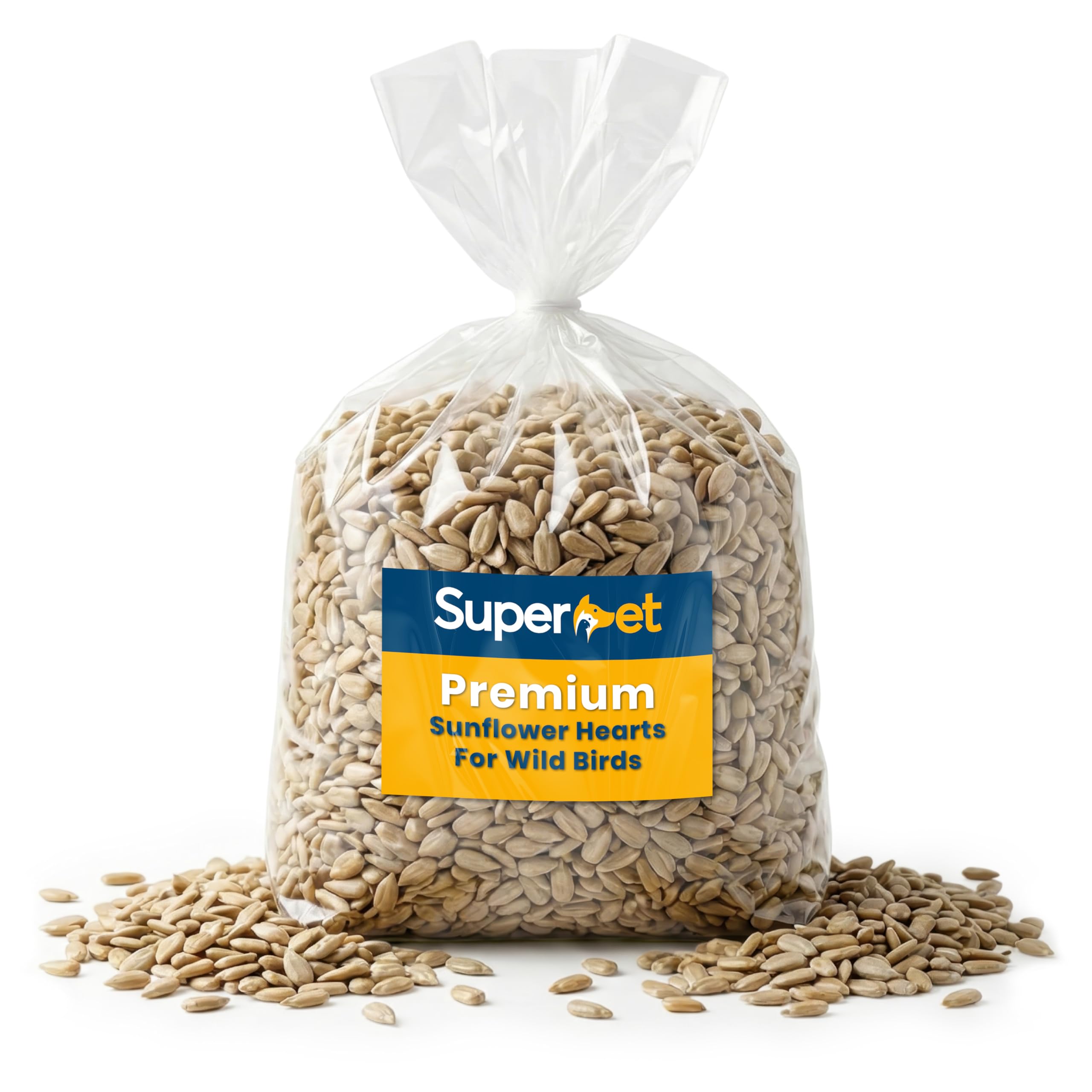 Superpet Premium Sunflower Hearts Bird Food, Dehusked Sunflower Seeds for Wild Birds, No Mess Bird Seed for Robins, Finches, Sparrows & Small Garden Birds, High-Energy Kernels (20KG)