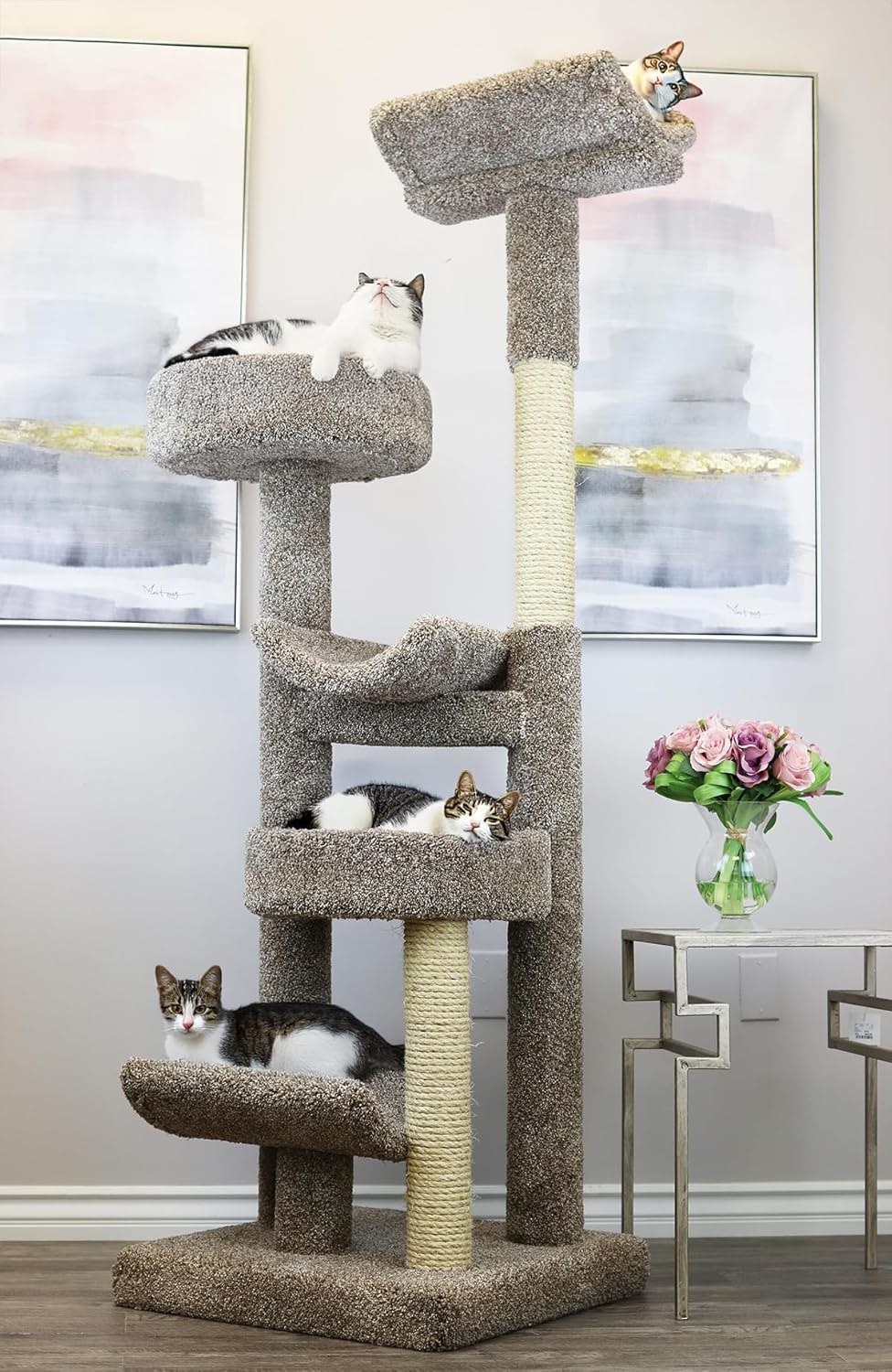 Prestige Cat Trees 130098-Neutral Staggered Cat Tower Cat Tree, Large