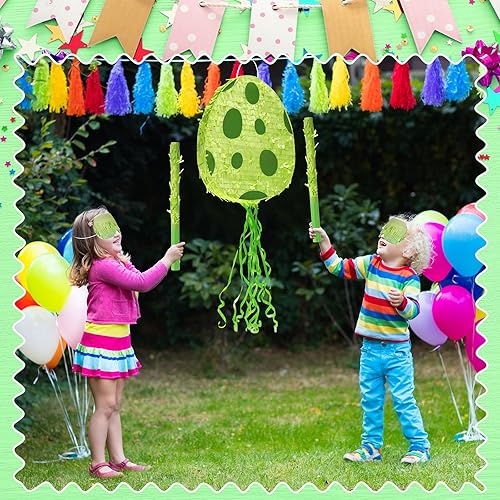 Miniatura 5 de Lenwen Piñata de huevo de dinosaurio de 16 x 12 x 3 pulgadas, paquete de piñata de huevos de dinosaurio con palo de confeti para fiesta de