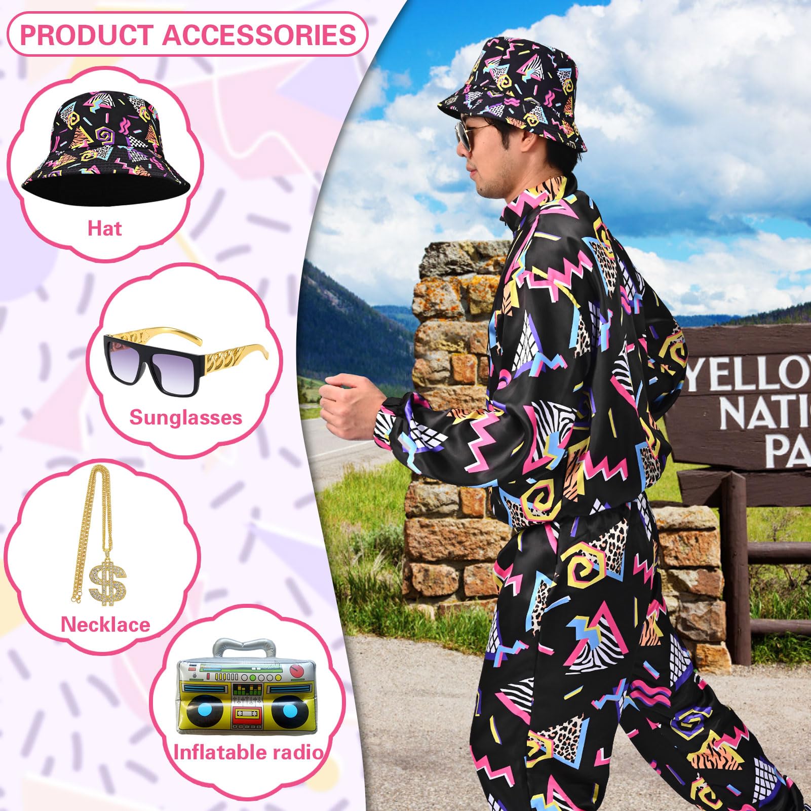 Amycute 80s Shell Suit for Men Women Retro 80s Tracksuit, 1980s Disco Fancy Dress 80s 90s Costume Outfits Adults Halloween - Image 6