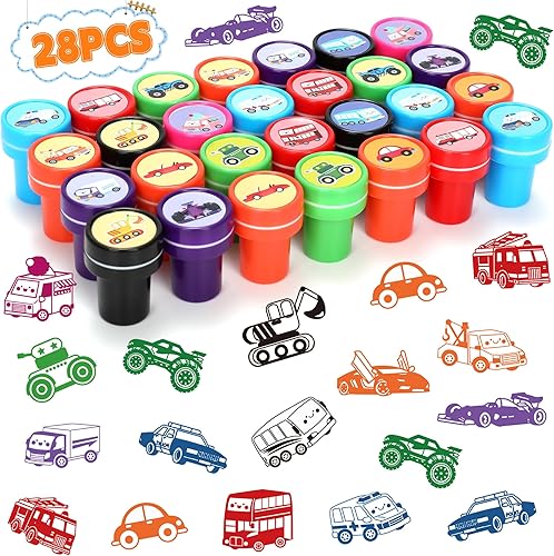 Miniatura 1 de Sellos para fiestas temáticas de transporte de automóvil, 28 unidades, varios sellos de automóvil, suministros de regalos de fiesta de Navidad para