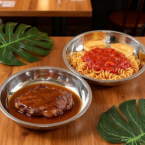 Miniatura 6 de Zopnny Paquete de 6 platos llanos de acero inoxidable, platos redondos de cocina de 7.6 pulgadas, platos de servir de campamento inoxidables para