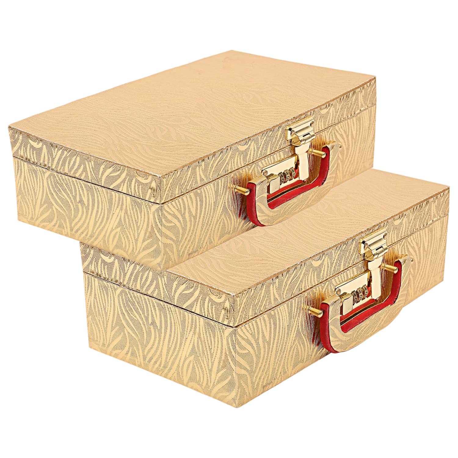 Kuber Industries Multipurpose Wooden Zebra seamless Pattern 2 Rod Bangle Box/Organizer With Mirror & Number Lock System- Pack of 2 (Gold)-47KM0631