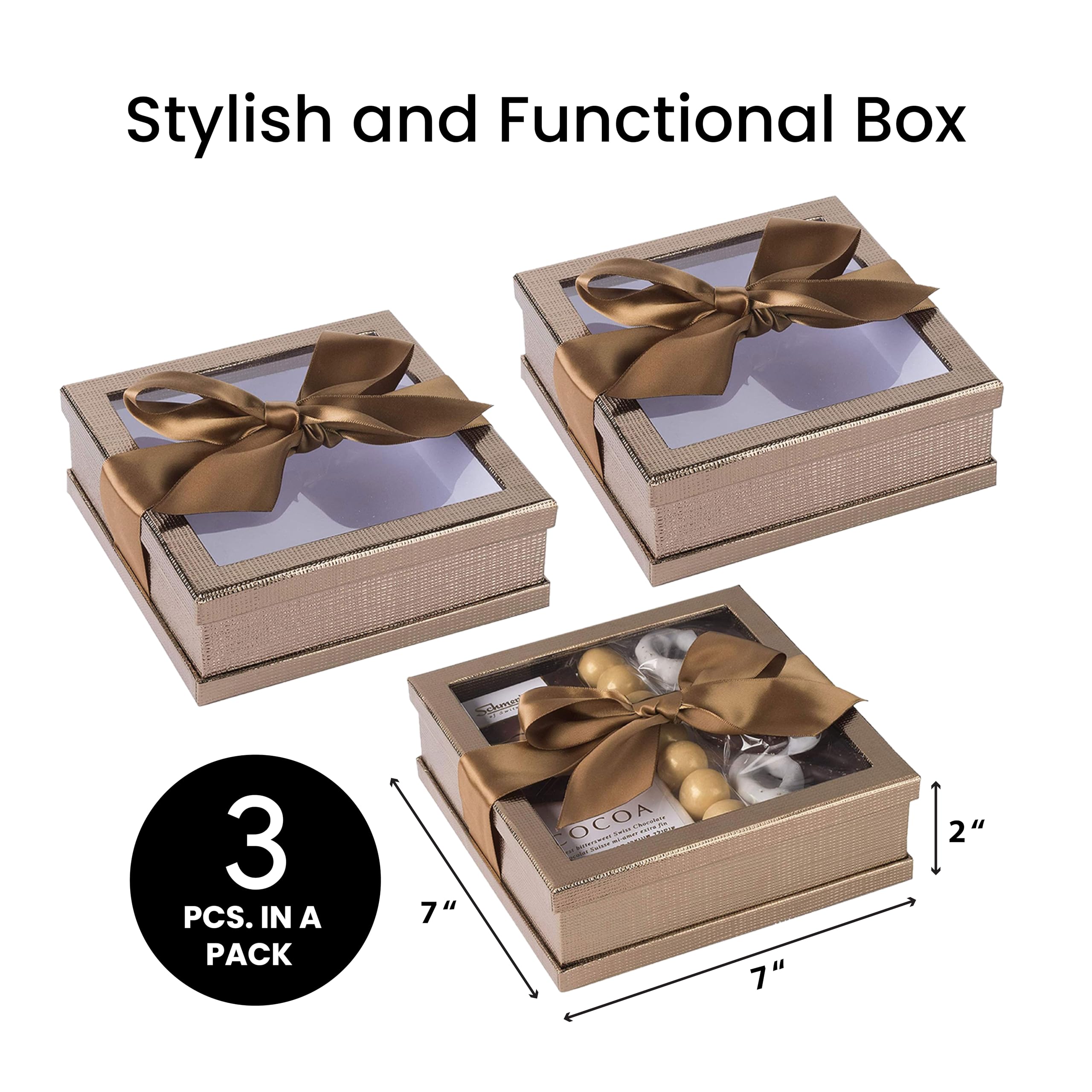 Modsy Baking Scatole piccole per biscotti – Kraft | 4 dolcetti – finestra e divisori | 15,2 x 15,2 x 6,1 cm | Confezione da 100