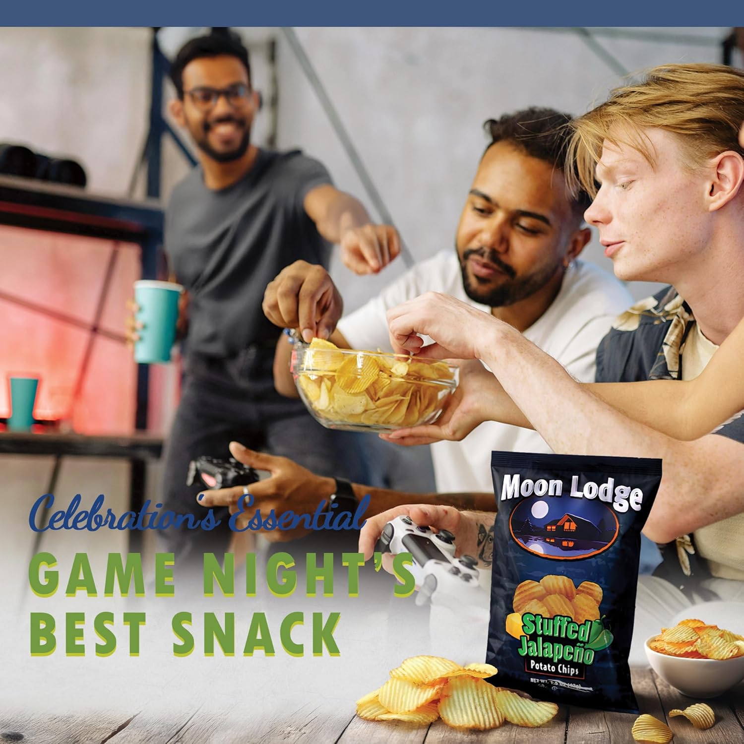 Moon Lodge 21 Pack Stuffed Jalapeño Potato Chips – Kosher & Halal Snacks for All Ages, Perfect for Parties & Movie Nights (1.5 Oz Bag)