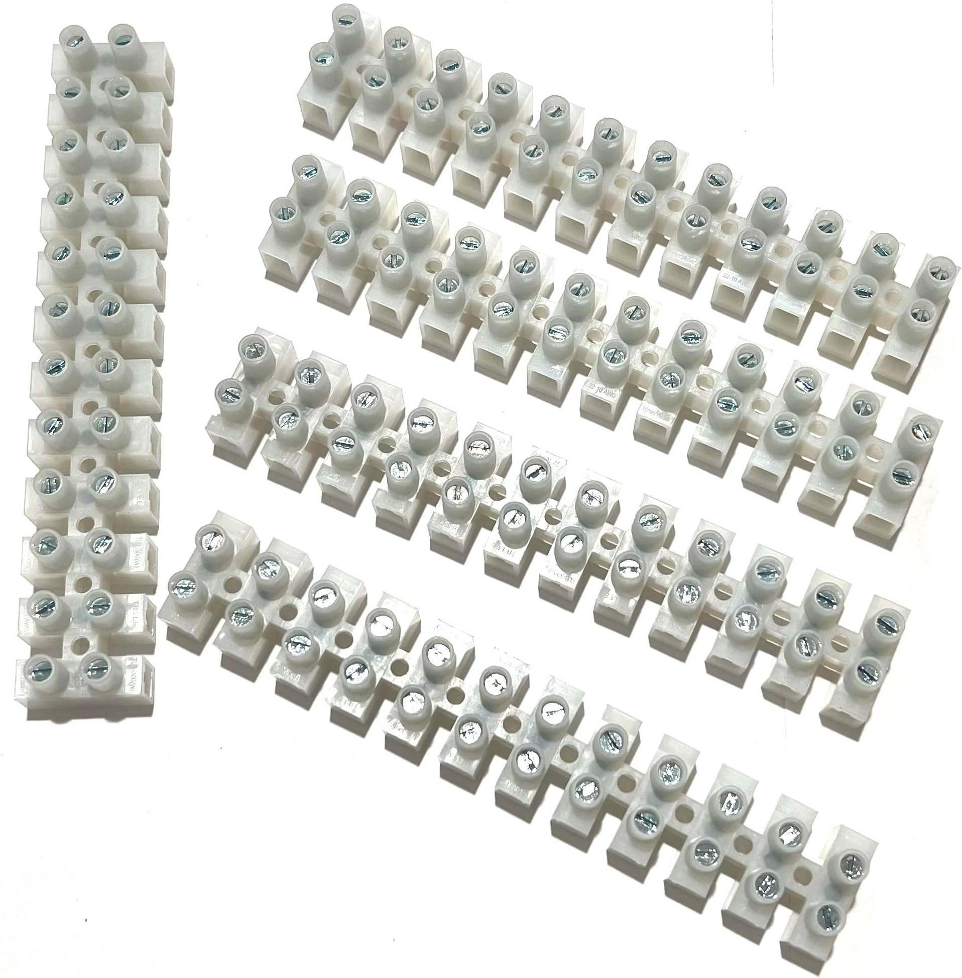 EDS 12 Position / 24 Contact Terminal Block Barrier Strip Dual Row with Screw Connector 30 Amp 380V HVAC Panel Chassis Mount etc. ES1200/12DSFB - (5 Pack)