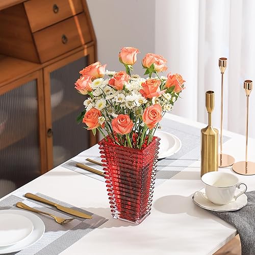 Miniatura 5 de MCMCNCUIU Jarrón de Cristal, Jarrones Grandes de Cristal para Flores, Florero Rojo Grande, Jarrones de Vidrio Modernos para Sala de Estar,