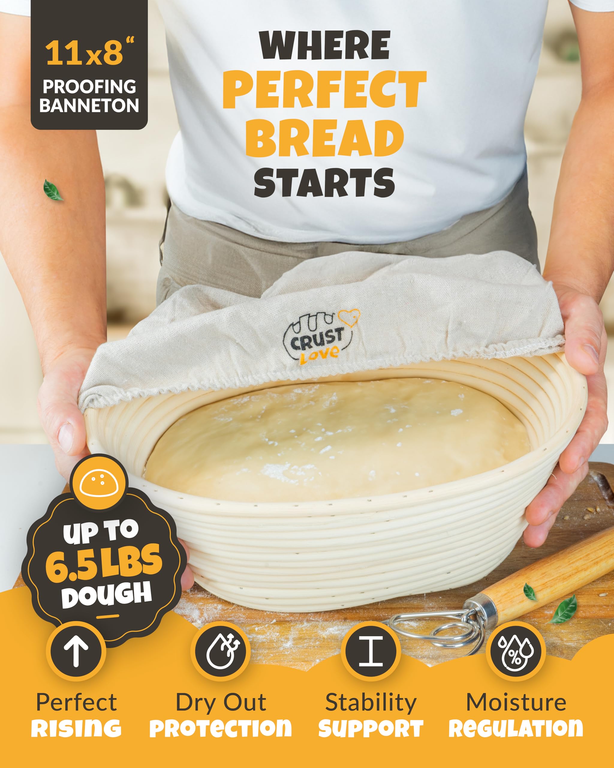 3.6QT Cast Iron Dutch Oven Bread Baking Kit - Oval Pot With Lid & Sourdough Starter Accessories