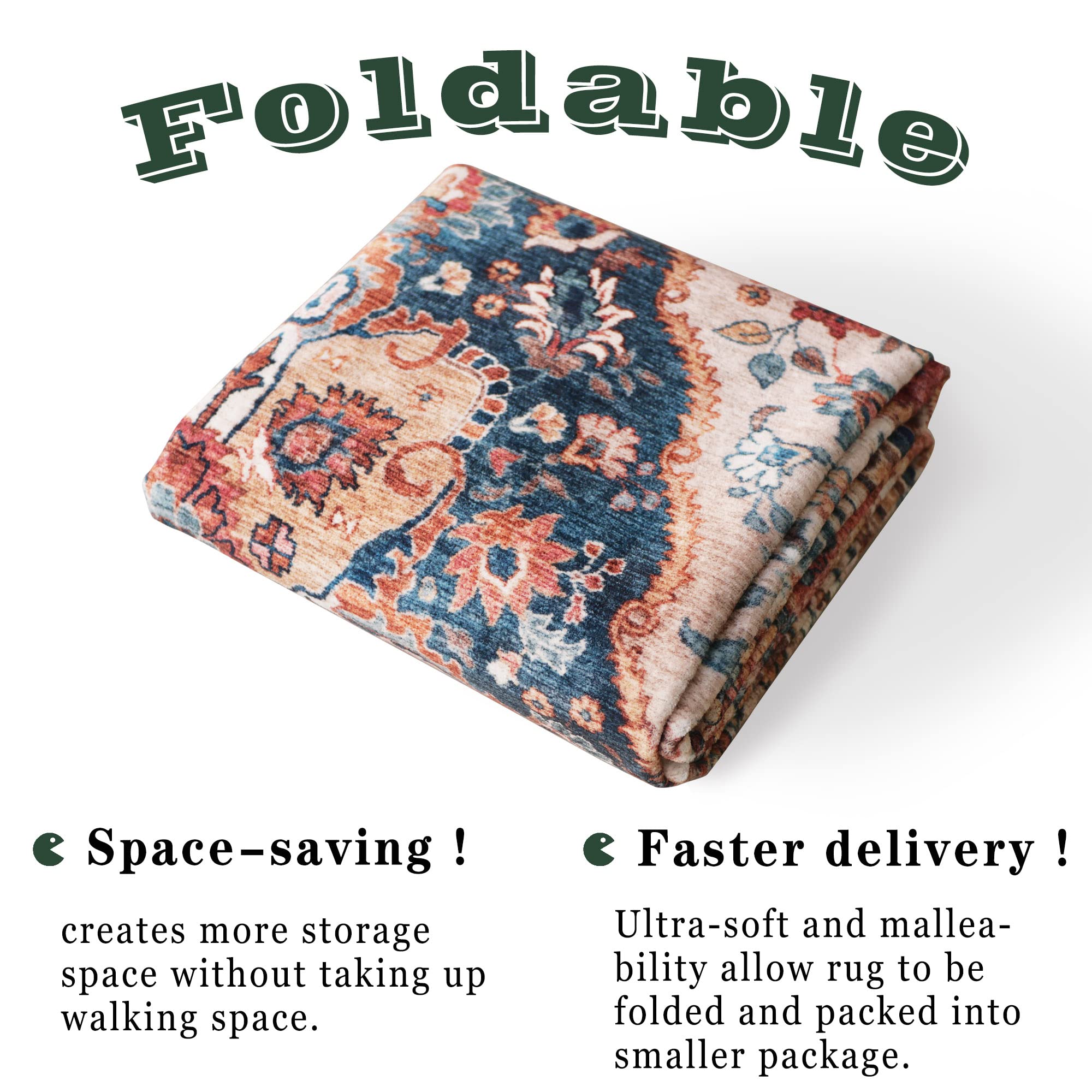 vivorug Washable Rug, Ultra Soft Area Rug 8x10, Non Slip Boho Rug Foldable, Stain Resistant Rugs for Living Room, Persian Tribal Medallion (Beige/Blue, 8'x10')