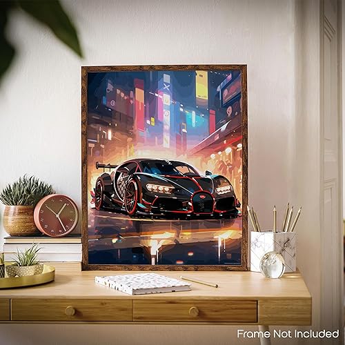 Miniatura 4 de Inspirational Wall Art Co. - Power | Póster Bugatti Chiron - Póster de coche para habitación de niños - Decoración de pared del coche - Decoración