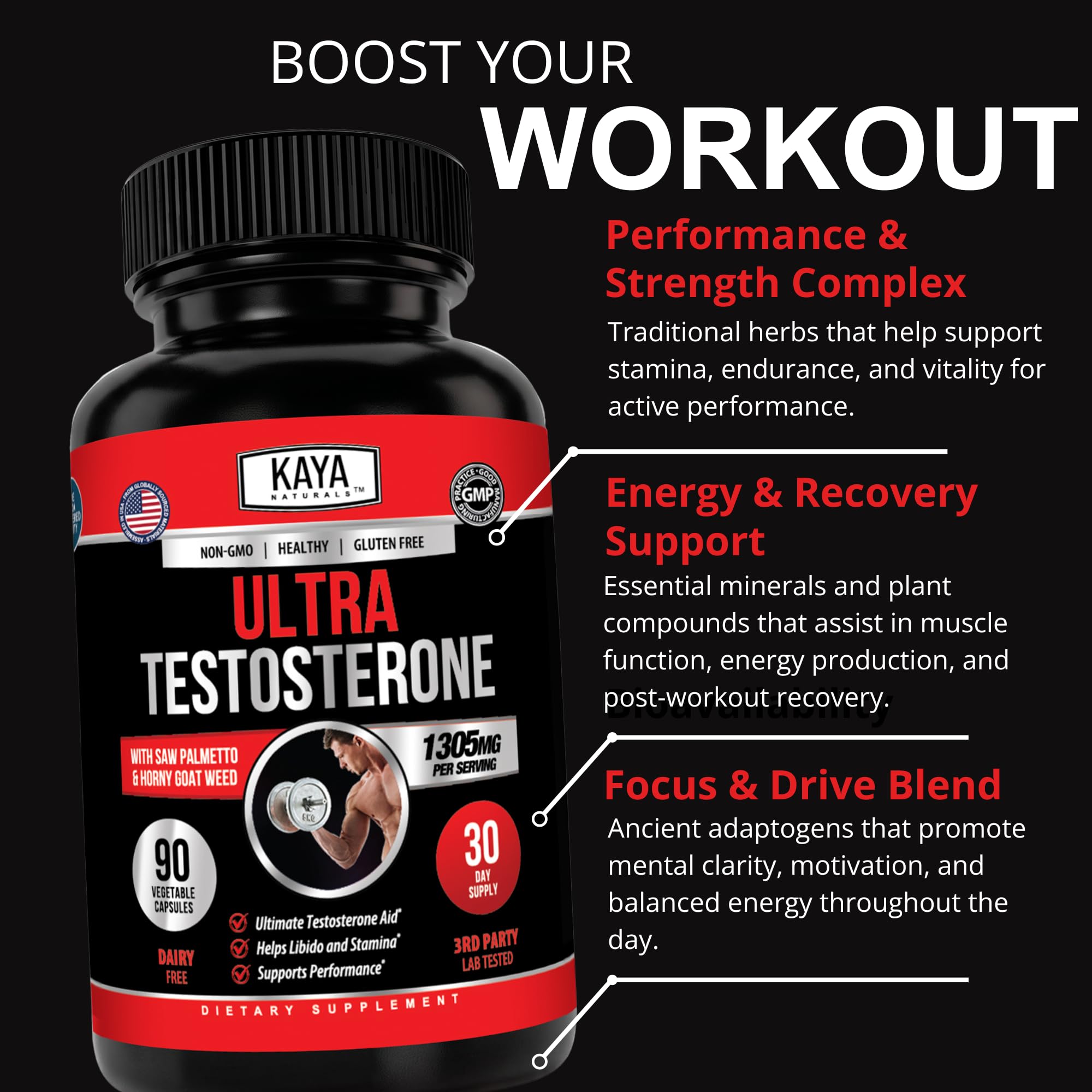 Kaya Naturals Ultra Testosterone - Men's Testosterone Booster - 90 Count — Amazon image 5