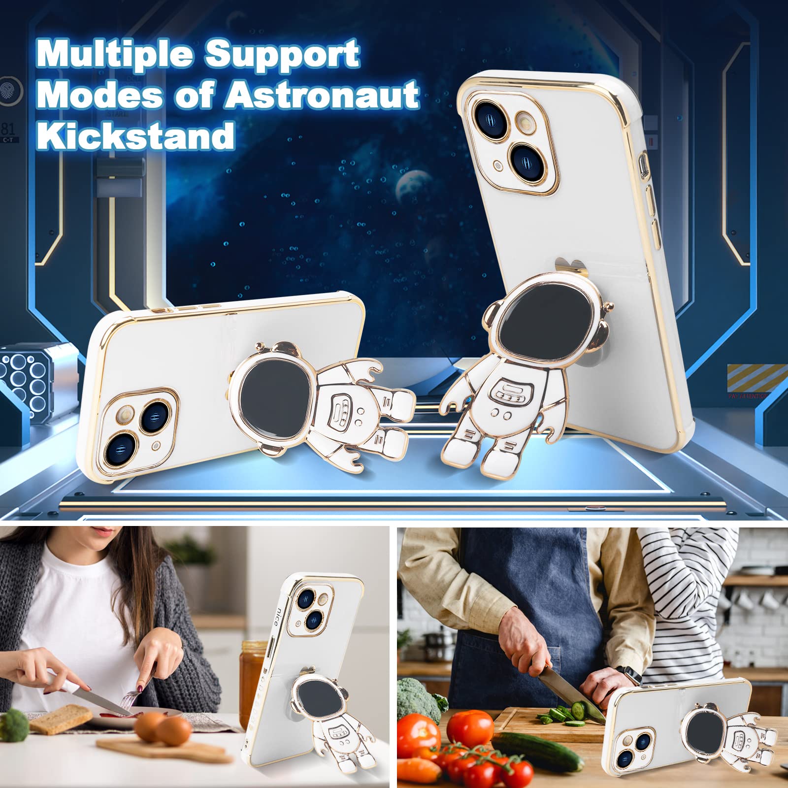 HJWKJUS Case For IPhone 11 With Astronaut Stand,Luxury Plating Electroplate Case
