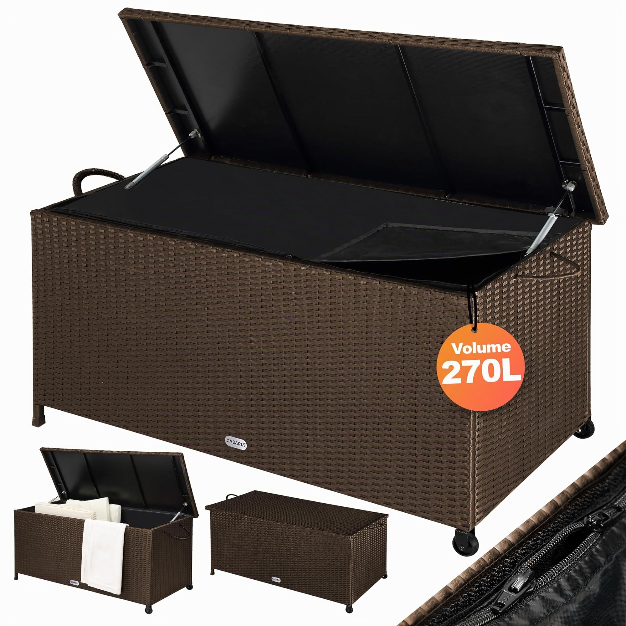 Casaria® Baule da Esterno XXL 117x53x60cm 270L Box con Ruote Impermeabile Resistente Cassettone Contenitore Cuscini Giocatoli Mobili Giardino Bauli