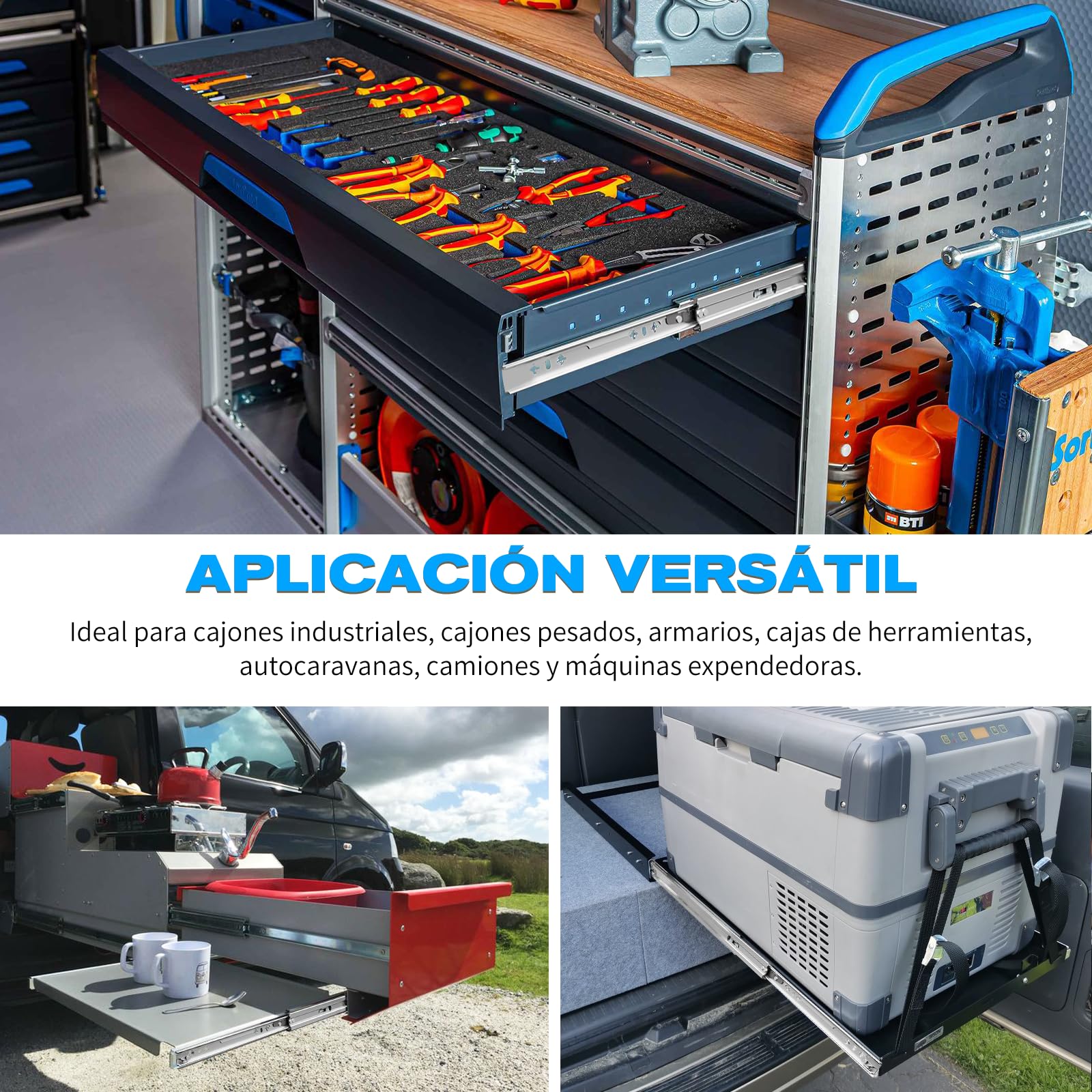 Yenuo - Guías de cajón de extensión completa con rodamientos de bolas de 95.30 kg, rieles de montaje lateral, de alta resistencia, 50,8 cm