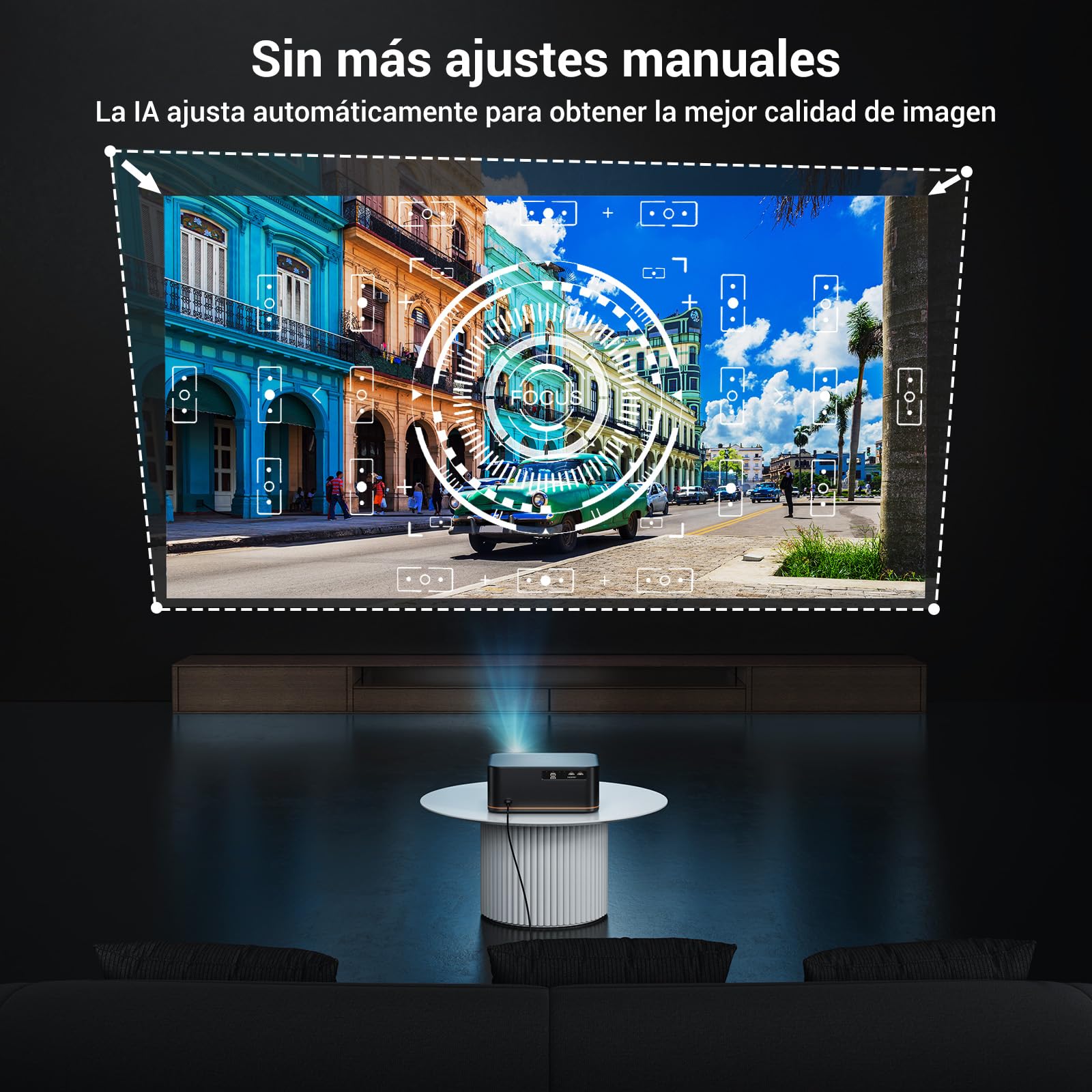 Proyector 4K【1500 ANSI/Auto Focus/Keystone】, HAPPRUN Cine en Casa Projector 38000 Lúmenes, WiFi 6 & Bluetooth 5.2, 300'' Proyectores con 50% Zoom para Movil/TV Stick/PC/PS5