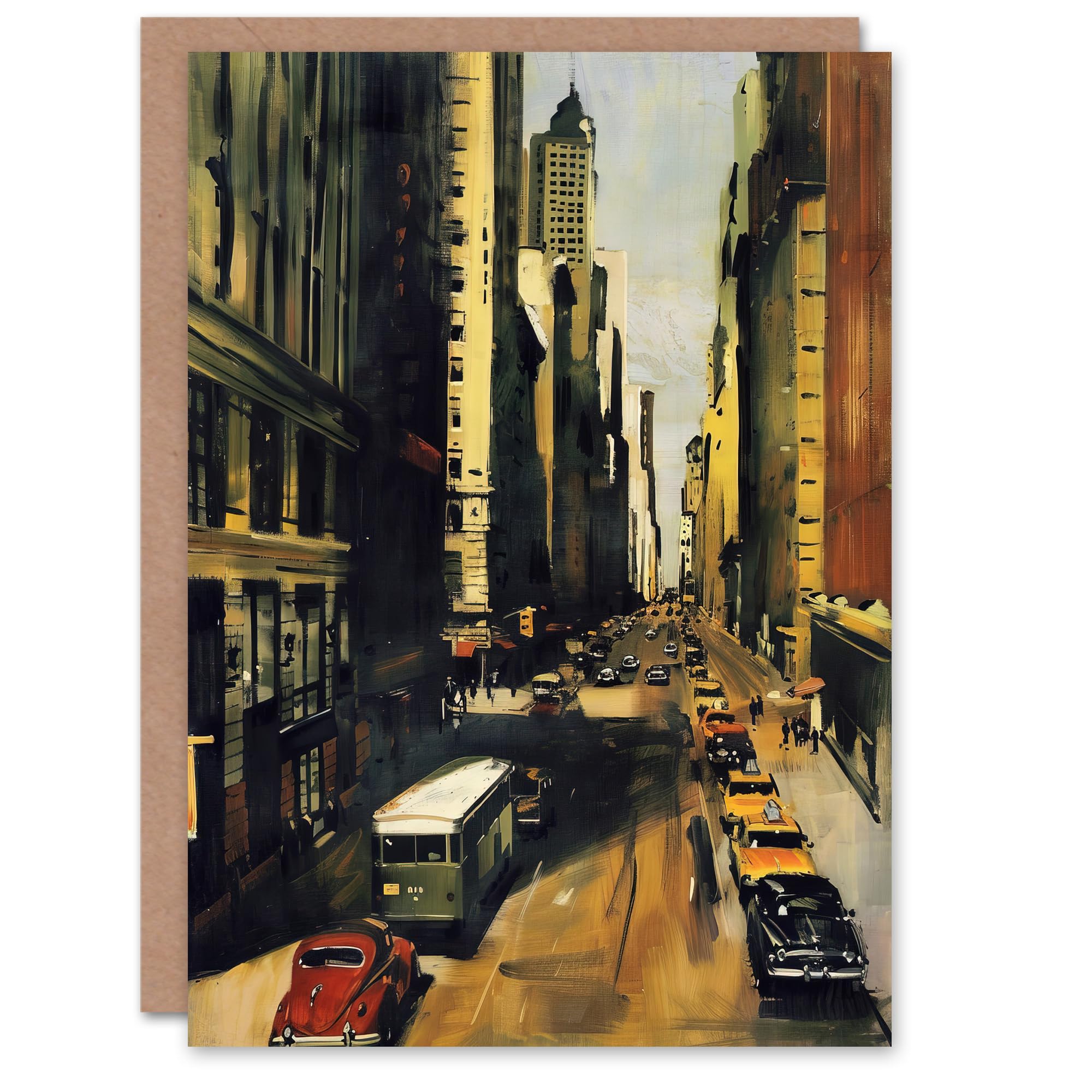 Artery8 Greeting Card 5th Avenue 1950s Painting Vintage Cars New York Blank For All Him Or Her Art Birthday Card