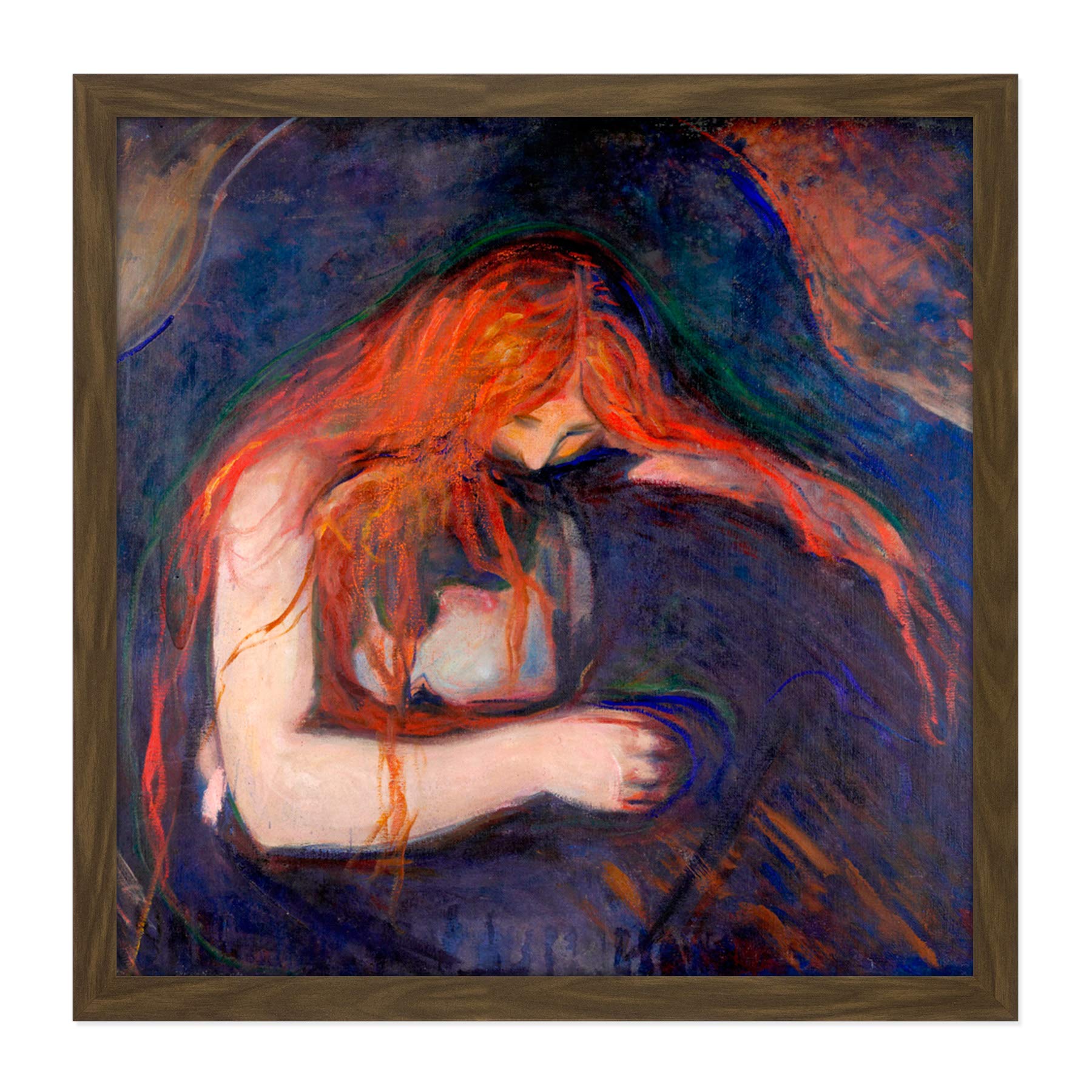 Fine Art Prints Framed Brown 16X16 Edvard Munch Vampire 1895 Square Wooden Framed Wall Art Print Picture 16X16 Inch