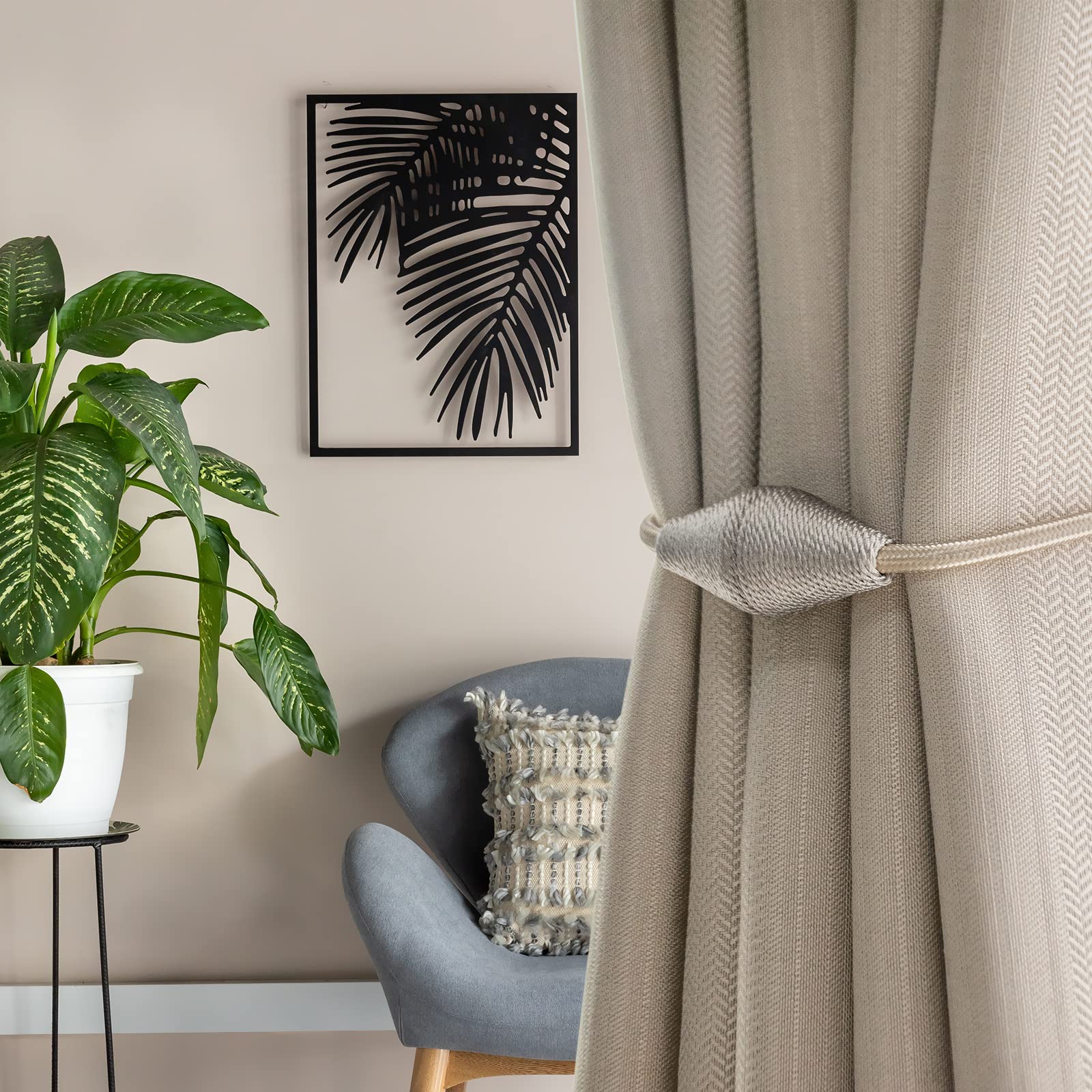 Fermatende In Cotone Naturale - 2 Pezzi Beige Con Gancio, Per Tende - Foto 5