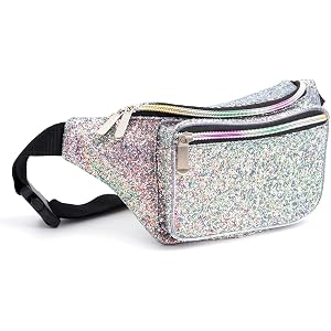 Holographic Rave Silver Purple Gravel Glitter Fanny Pack For Women Grils Festival Waist Belt Bags -Silver Purple Gravel